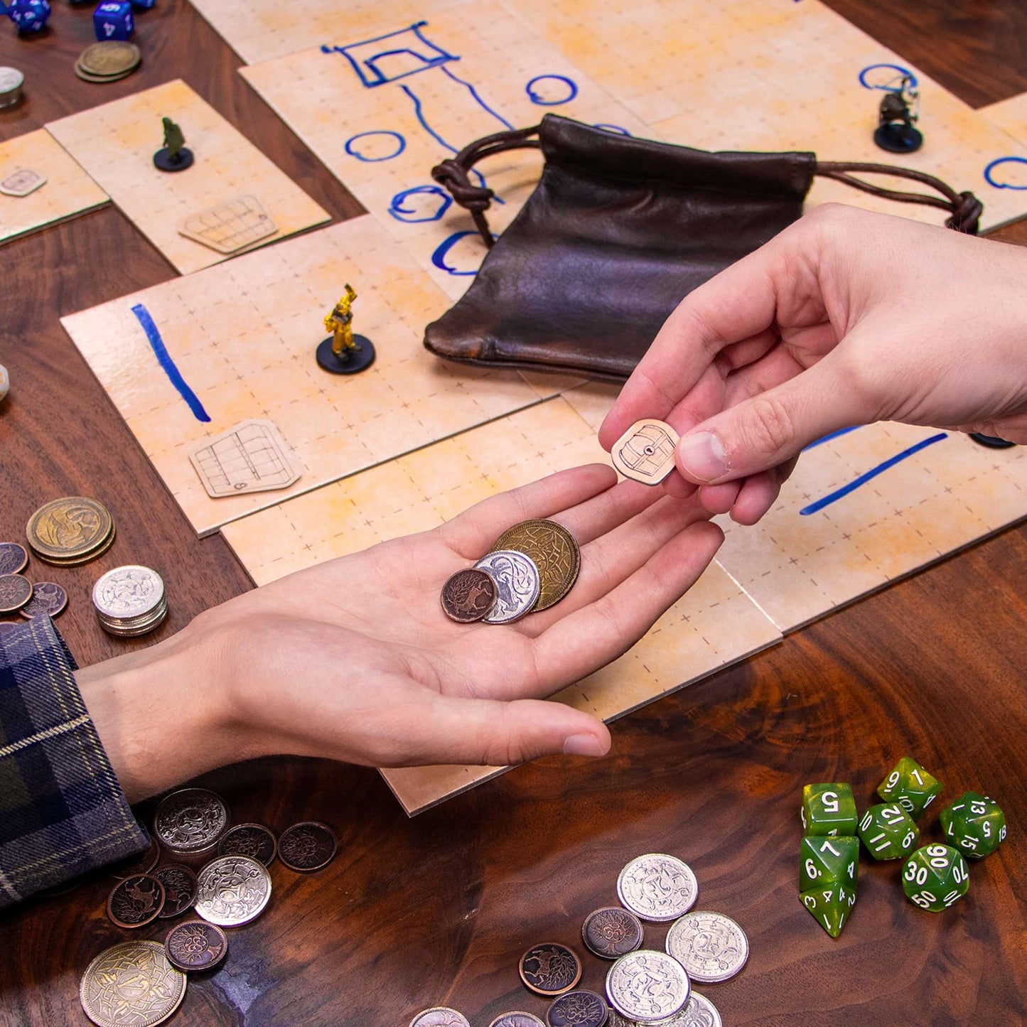 The Dragon's Hoard: 60 Real Metal Fantasy Coins with Leather Pouch | Board Game Accessory for Tabletop RPG Role-Play Strategy Games | Bronze, Silver