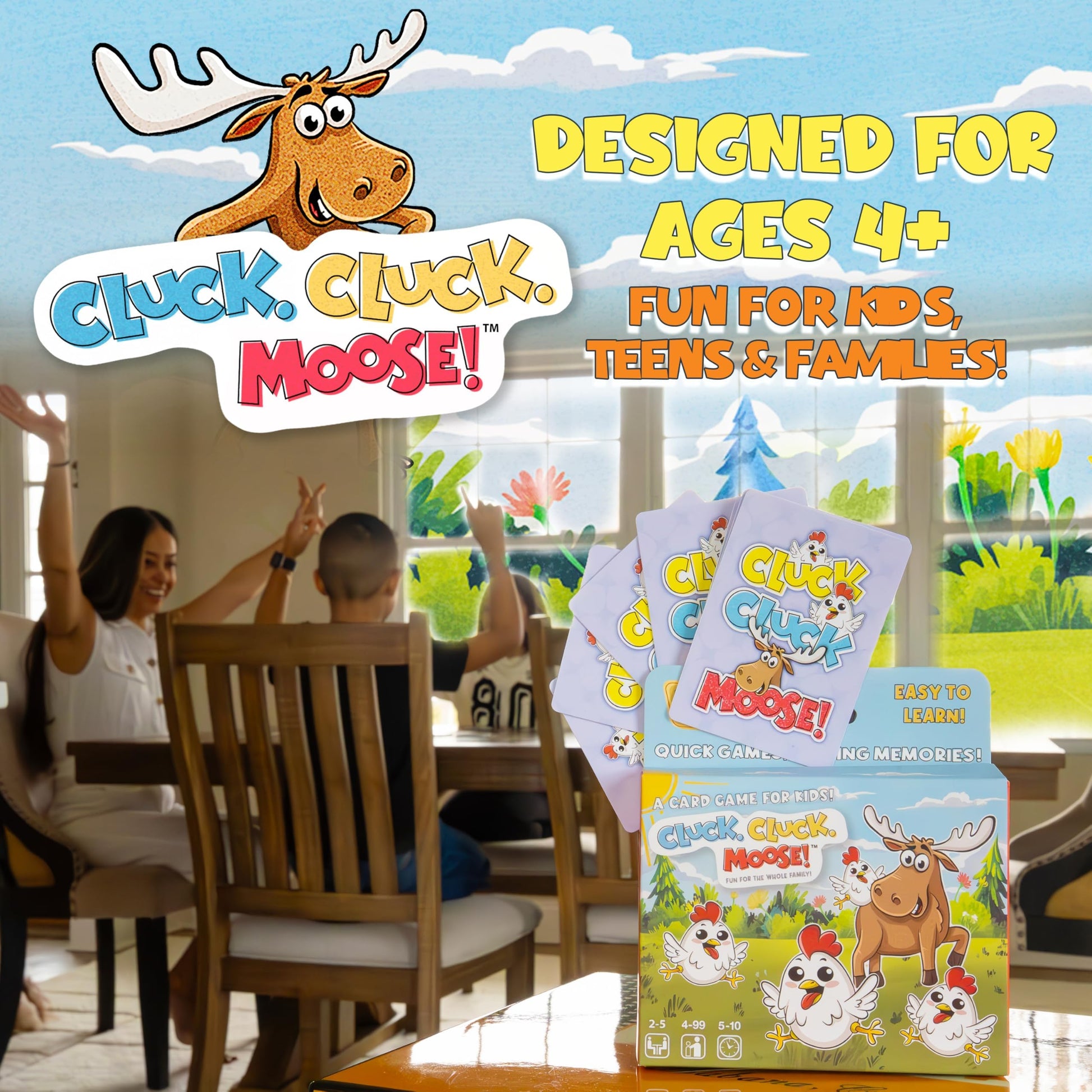Hour Time Games Cluck Cluck Moose - Hilarious Animal-Themed Card Game for a Fun Family Game Night, Family Games for Kids & Families, Reunion Gift