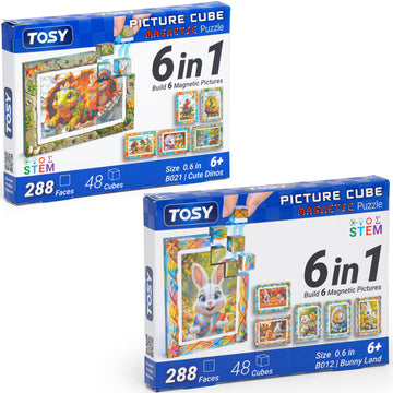 TOSY Picture Cube: 6-in-1 Magnetic Picture Puzzle, Easter Basket Stuffers STEM Gift for Kids/Adult, 48 Blocks, 288 Puzzle Faces, 0.6 in, Seamless UV
