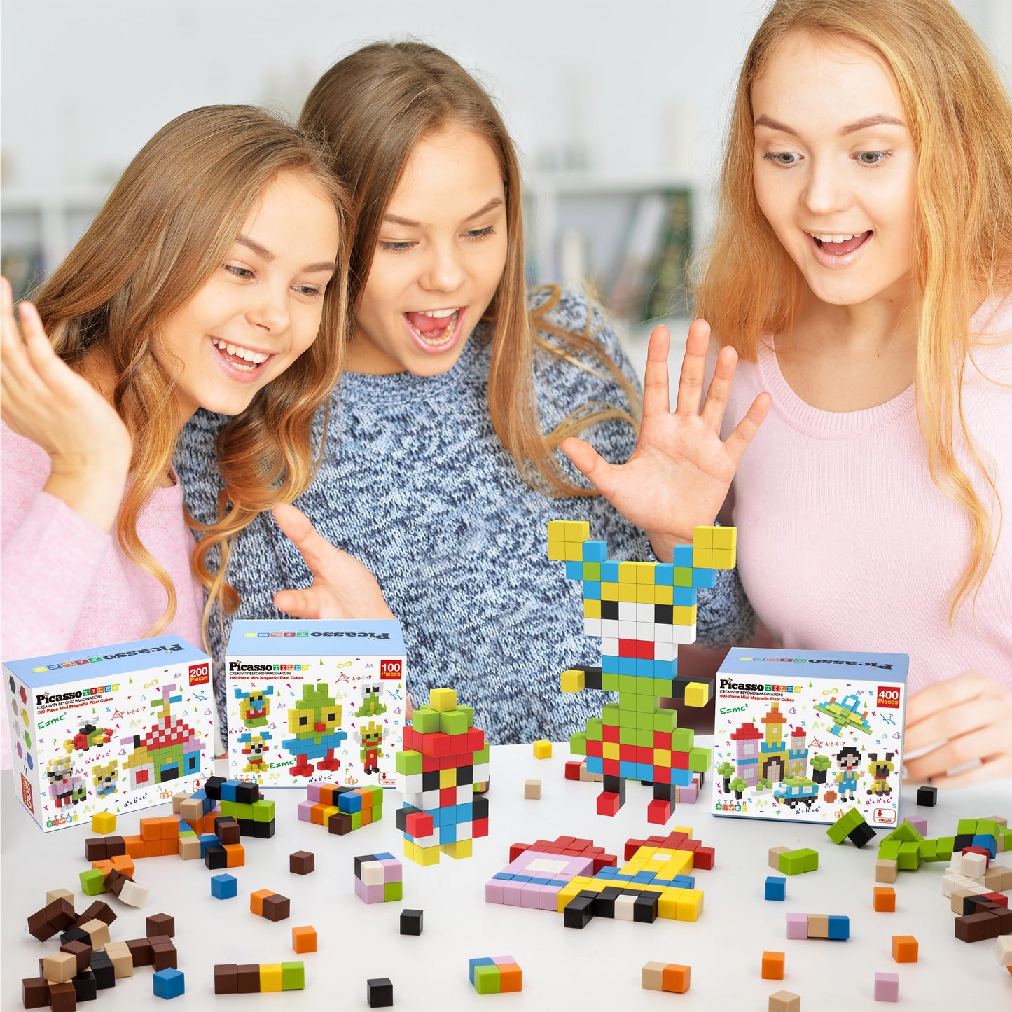 Picasso Cubes 0.5” Pixel Magnetic Puzzle Cube 400 Piece Mix & Match Sensory Toys STEAM Education Learning Building Block Magnets Children Construction