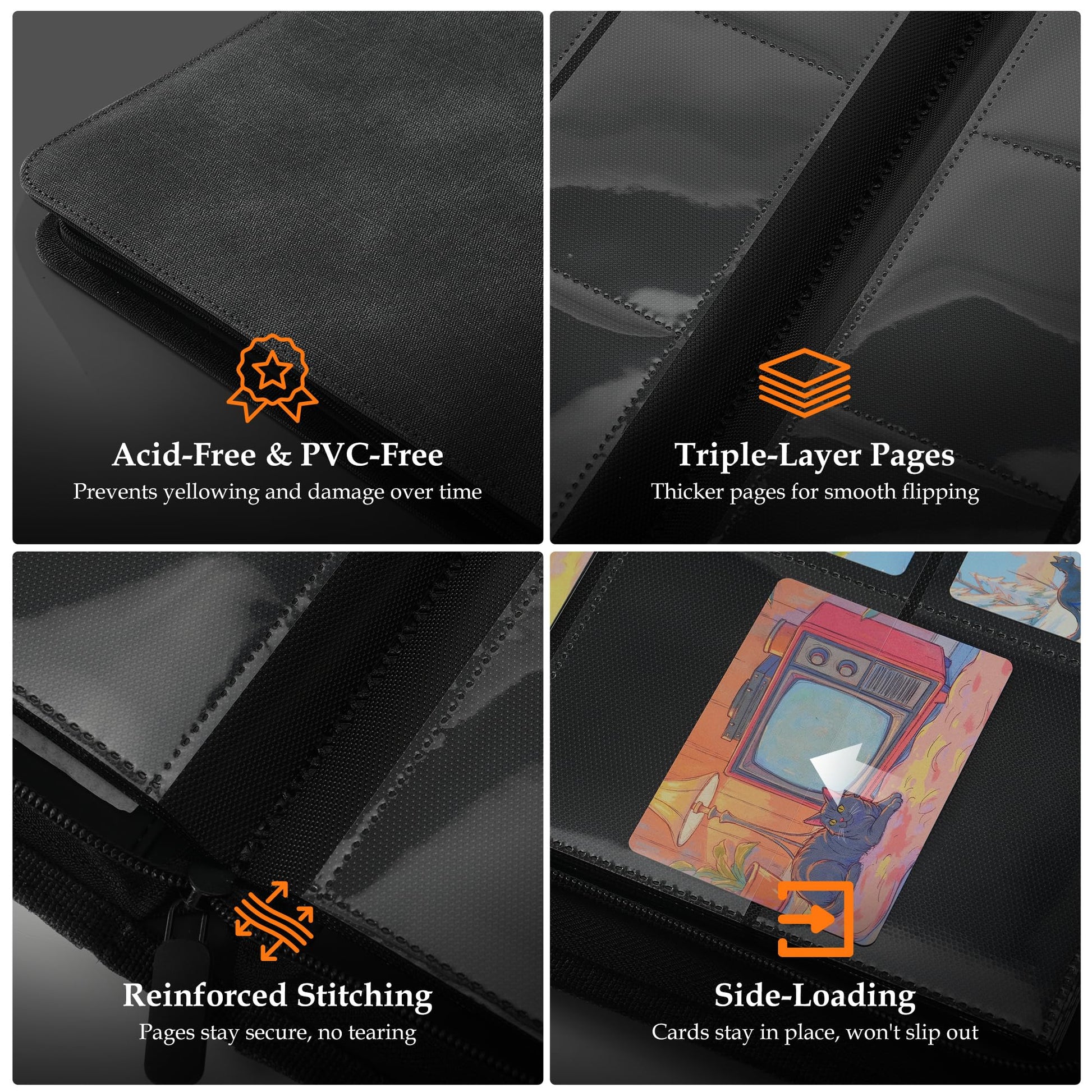 Coolbyl Card Binder 9 Pocket - Premium Card Collection Binder for 360 Cards, Durable Side-Loading Card Album with Zipper, Perfect for TCG, MTG, and