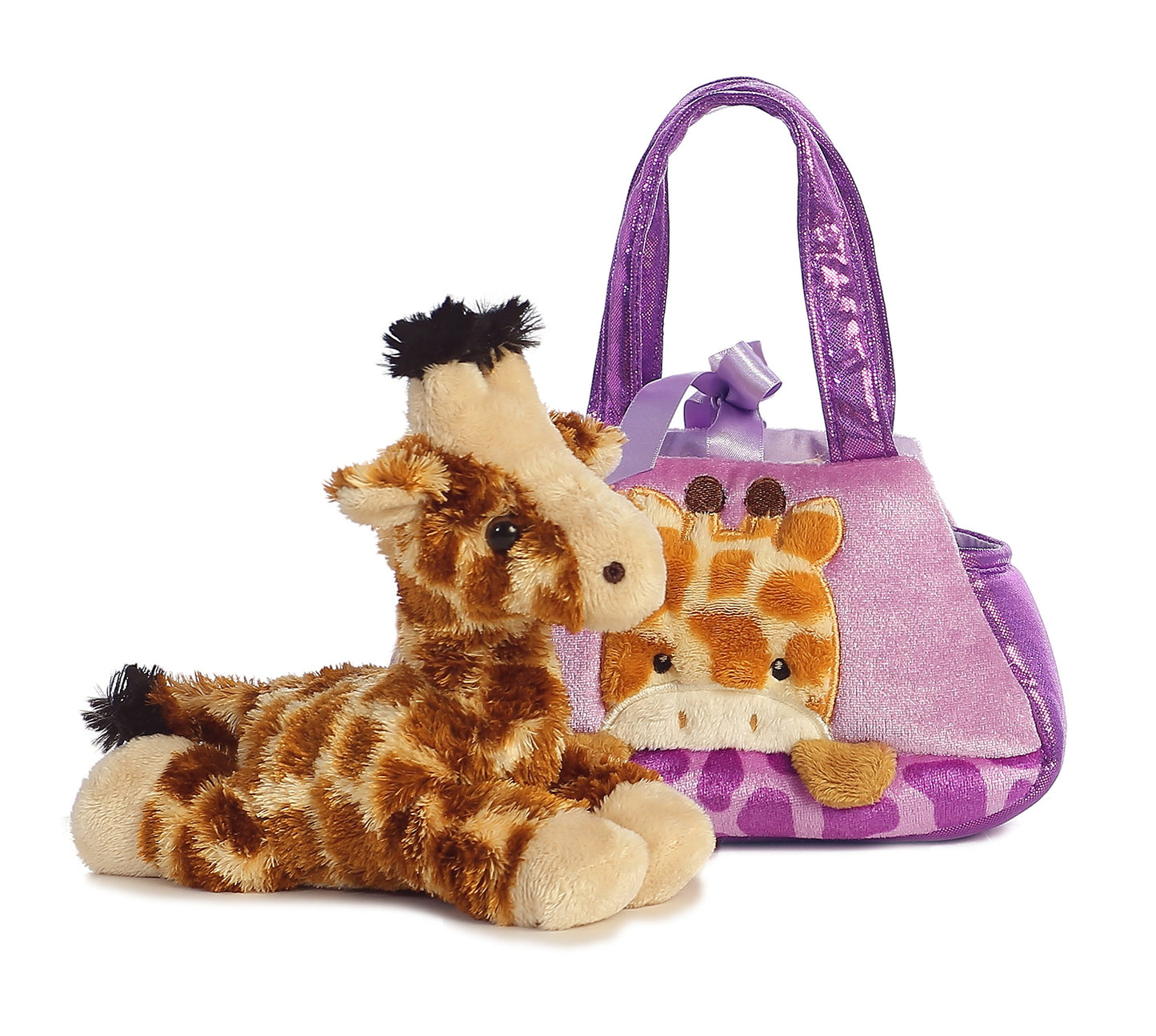 Aurora World Fancy Pals Peek-A-Boo Giraffe Pet Carrier Orange, 7 inches