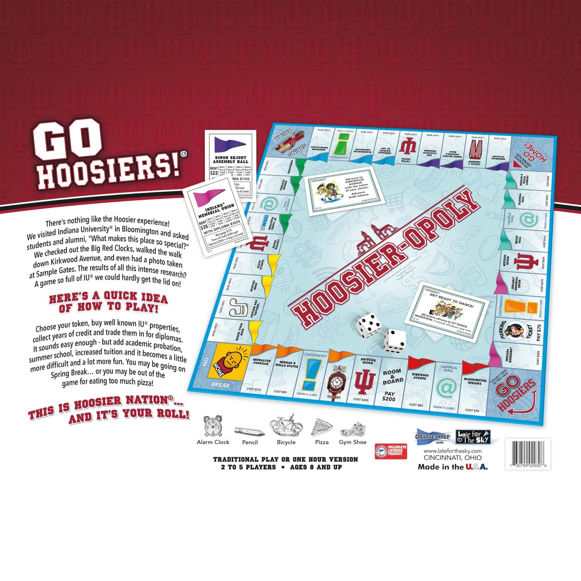 Late for The Sky Indiana University IU-Opoly Campus Edition Family Board Game, 2-6 Players, College-Themed Property Trading with Tokens & Landmarks