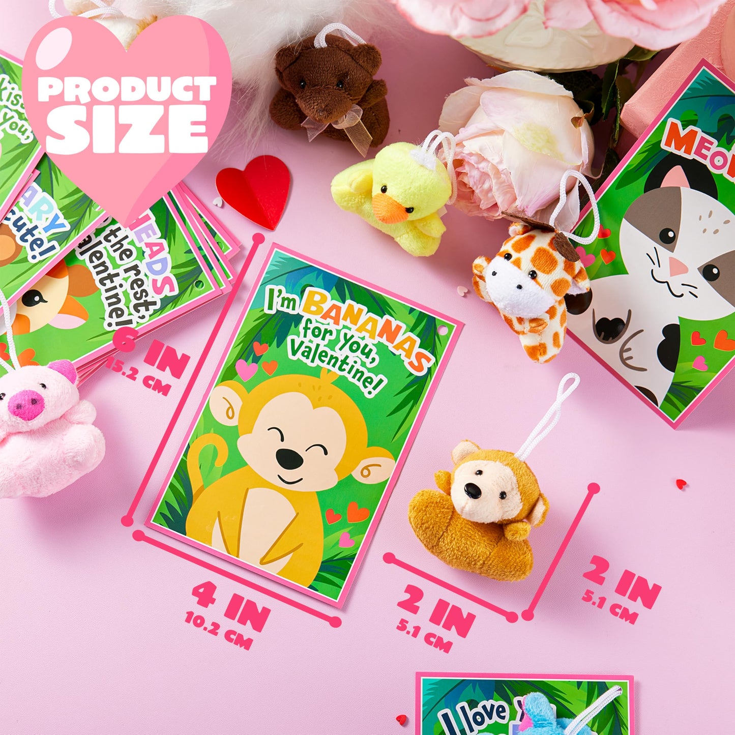 JOYIN 28 Pack Valentine's Day Gifts Cards for Kids with Plush Toy Key Chain Stress Relief Toy for Classroom Exchange Cards and Kids Party Favor