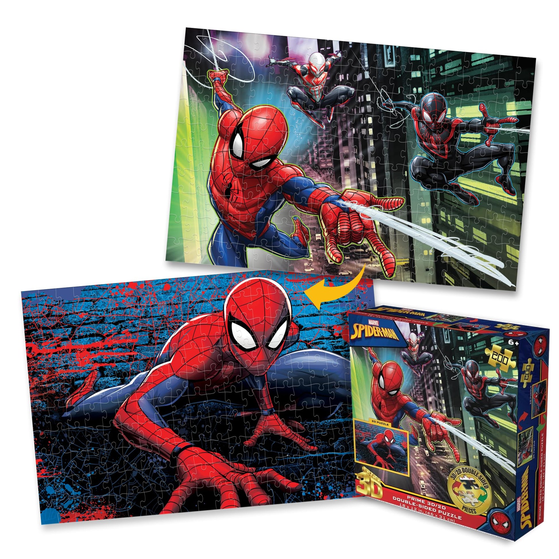 Prime 3D | Marvel | Spider-Man | 200 Piece 3D/2D Jigsaw Puzzle for Adults & Kids | Finished Size 12" x 18" | Challenging & Fun for Adults, Kids