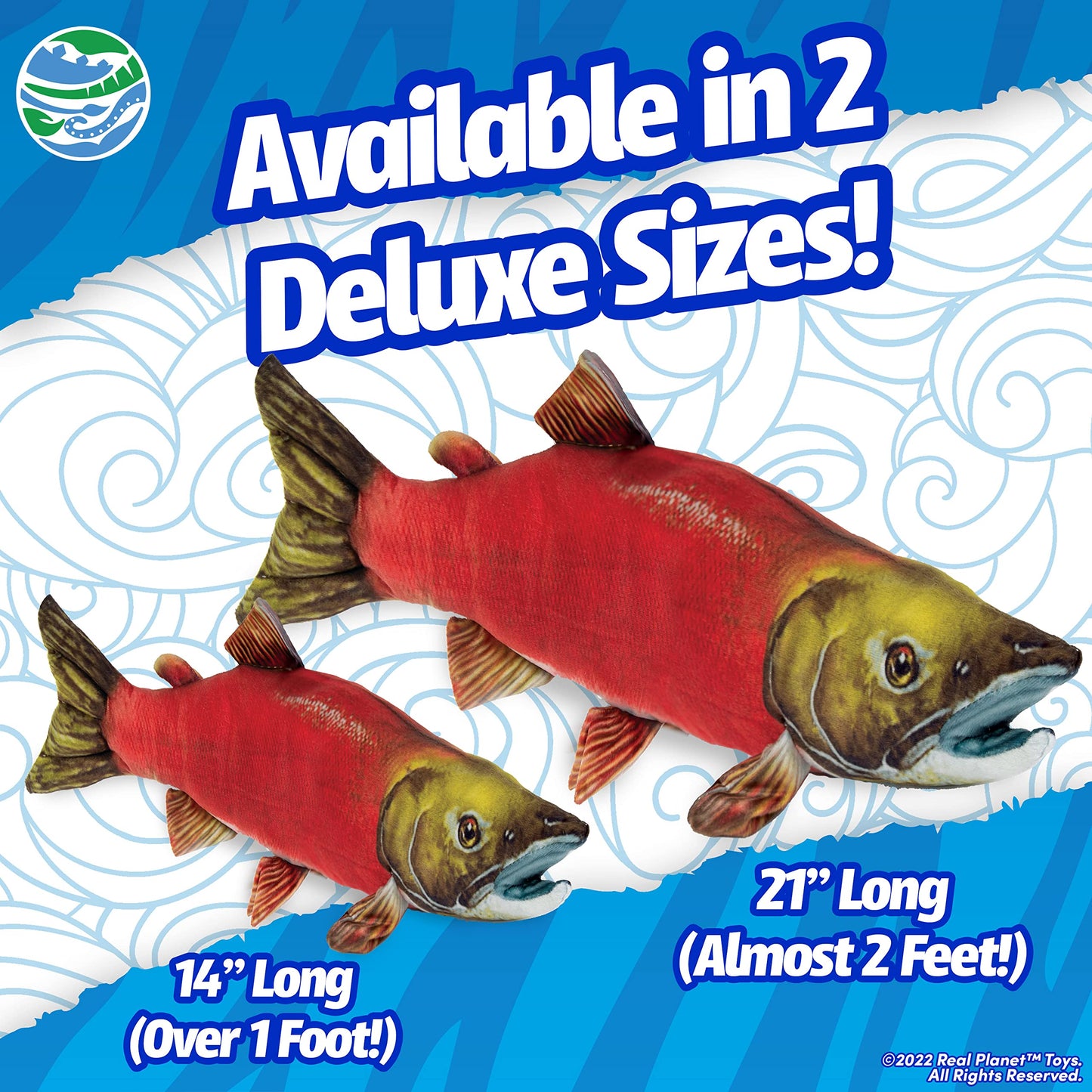 Real Planet Fishing Stuffed Animal - Sockeye Salmon Trout Bass Plush Stuffed Toy for Kids, Fishing Gifts for Men, Plush Freshwater Fish Toys (Salmon