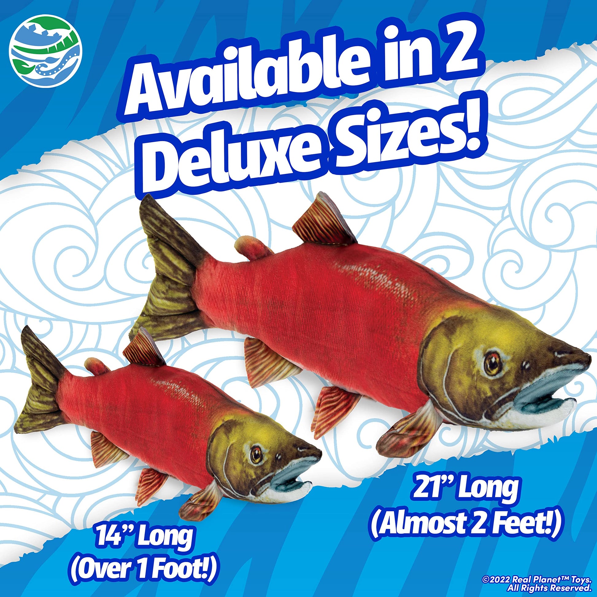 Real Planet Fishing Stuffed Animal - Sockeye Salmon Trout Bass Plush Stuffed Toy for Kids, Fishing Gifts for Men, Plush Freshwater Fish Toys (Salmon