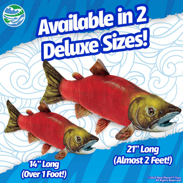 Real Planet Fishing Stuffed Animal - Sockeye Salmon Trout Bass Plush Stuffed Toy for Kids, Fishing Gifts for Men, Plush Freshwater Fish Toys (Salmon