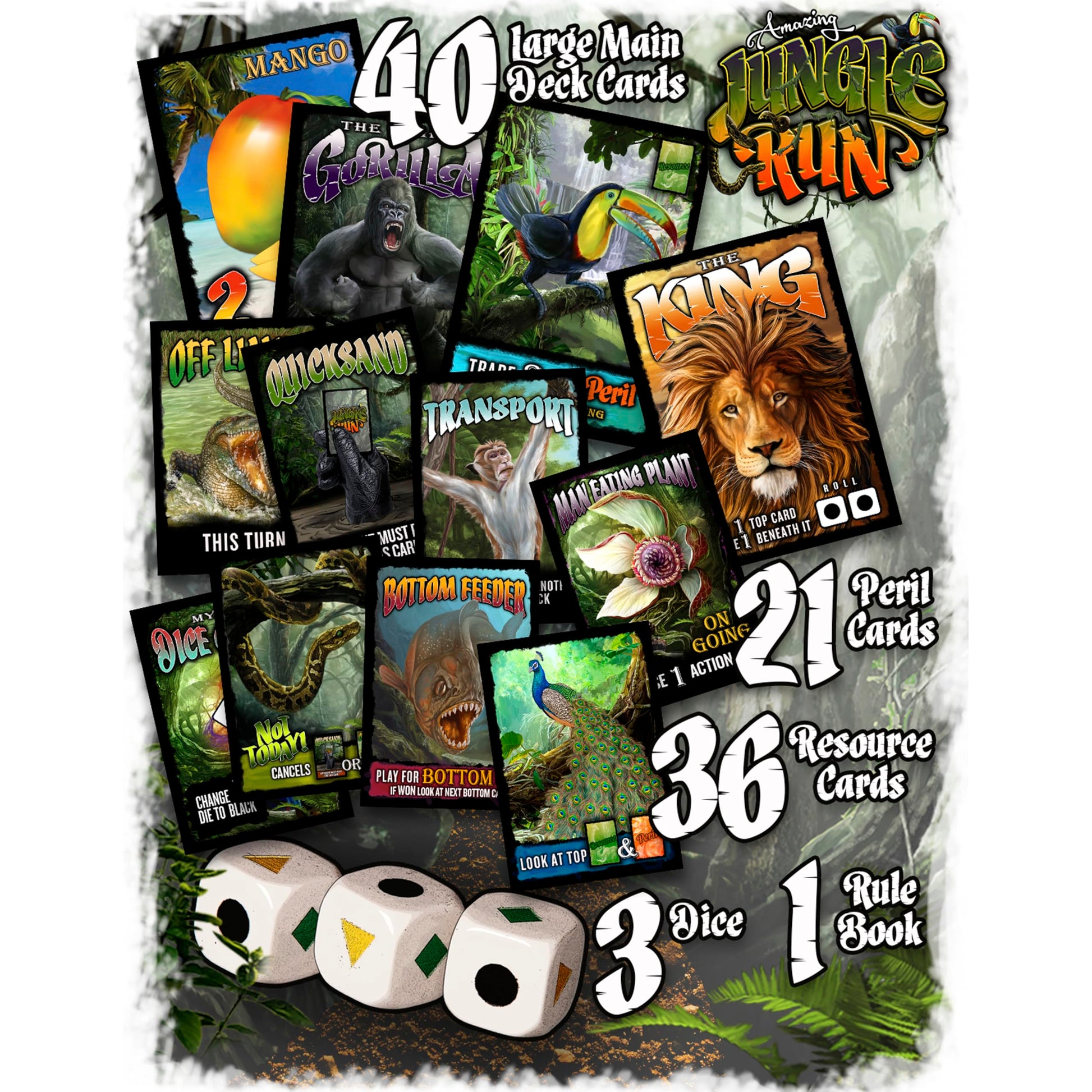 Buddypalgames Amazing Jungle Run Card & Dice Game with Playmat. 1 to 4 Players, 12 and up.