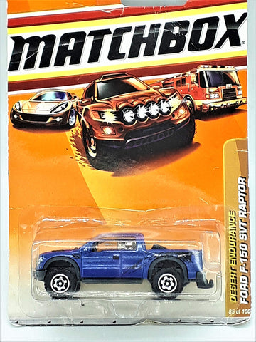 Mattel Matchbox 1:64 Scale Blue Ford F-150 SVT Raptor Truck, 2010 Desert Endurance, Kid, Children (Unisex)