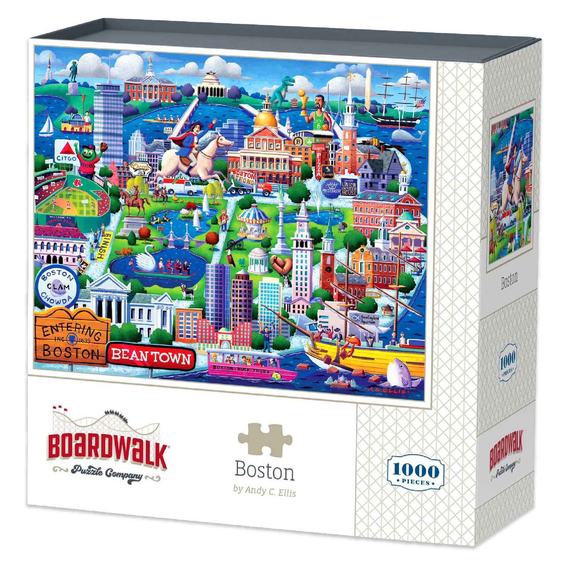 Boardwalk Boston 1000 Piece Jigsaw Puzzle Colorful Travel Massachusetts Puzzles with Premium Box, Gift for Adults and Family 19"x26"