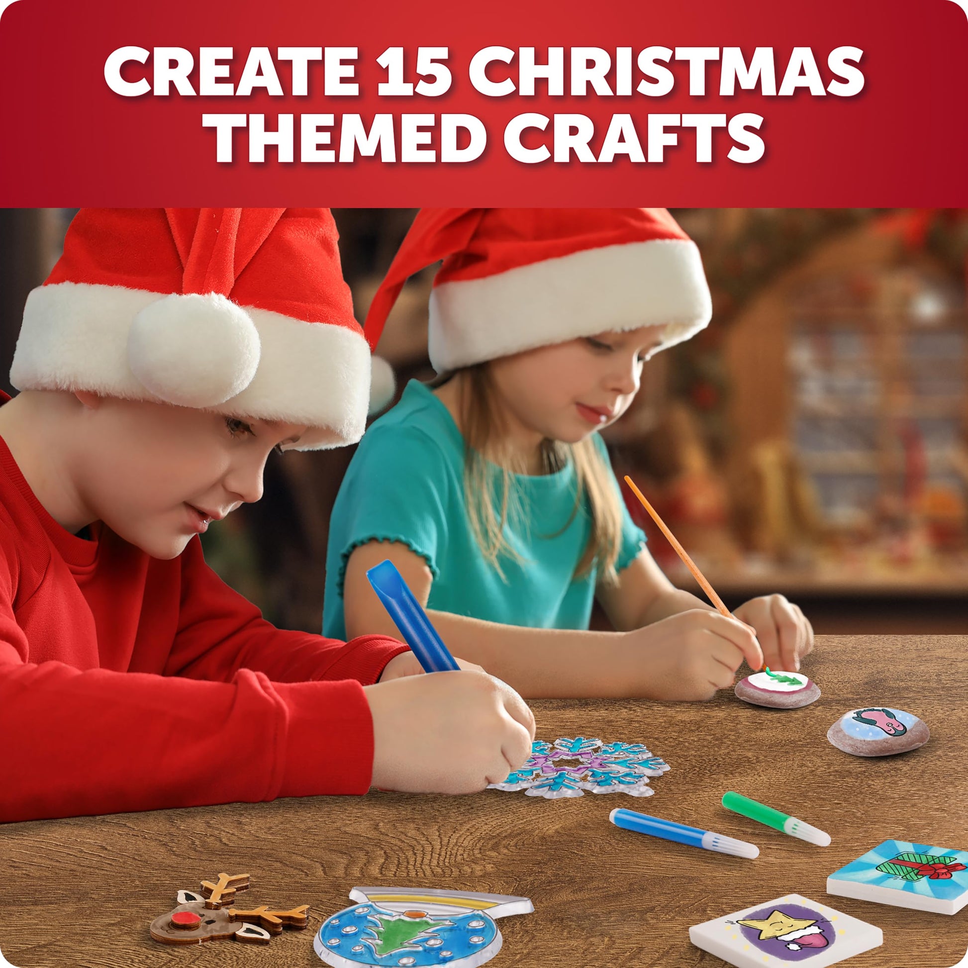Blue Marble Santa's Christmas Craft Kit for Kids - 15 Magical Christmas Crafts for Kids, Make Suncatchers, Paint Holiday Rocks, Make Magnetic Tile Art