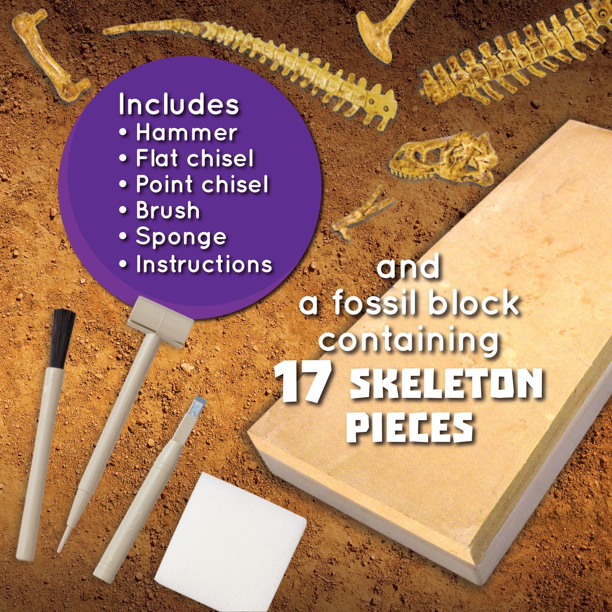 MindWare Dig It up Tyrannosaurus Rex Fossil Excavation Kit - Dinosaur Stem Toy for Kids - Includes Fossil Block, Hammer, Chisels, Brush, & Sponge