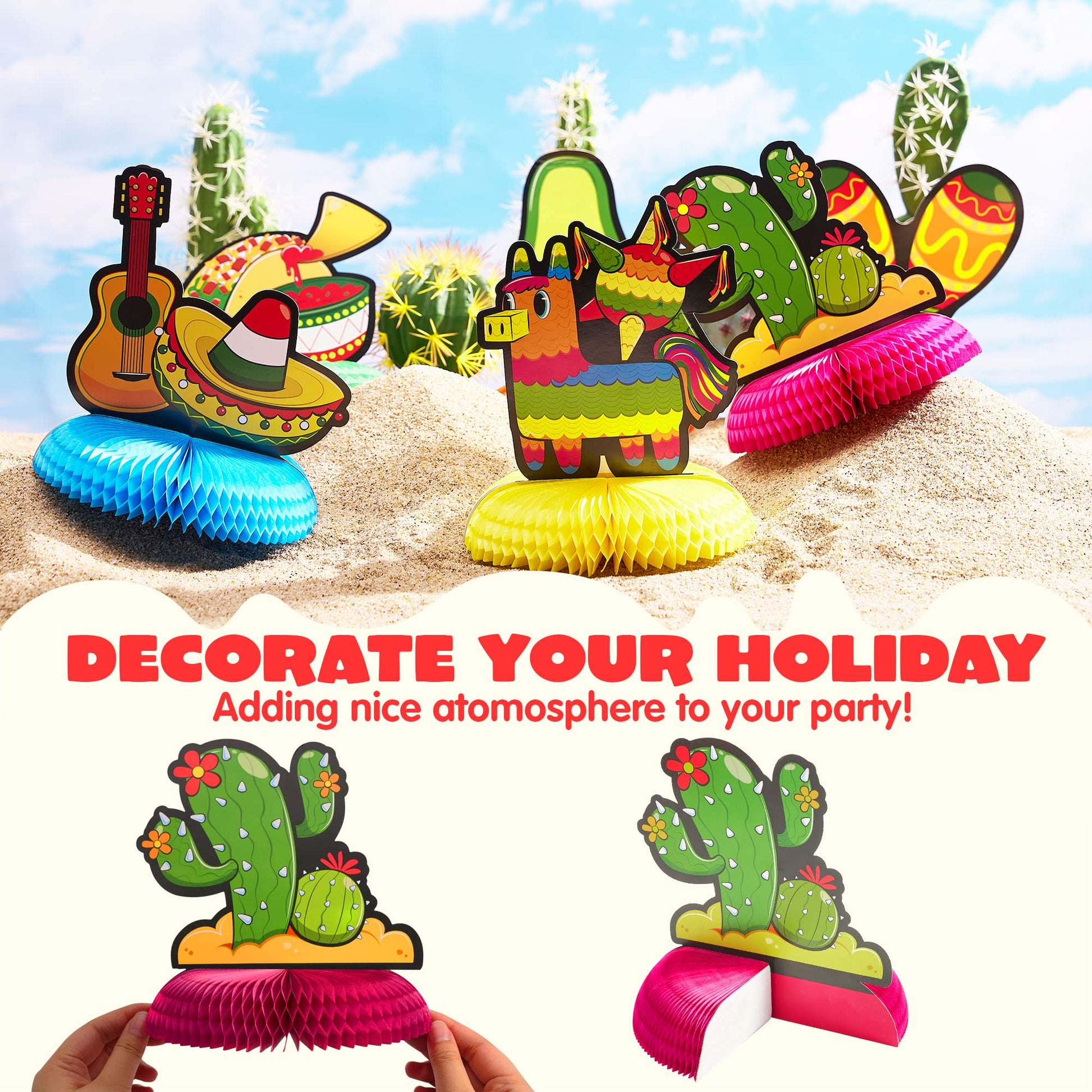 JOYIN 6 PCs Cinco De Mayo Fiesta Honeycomb Table Centerpiece 8.5” Party Decoration for Fun Fiesta Taco Party Supplies, Luau Event Photo Props, Mexican