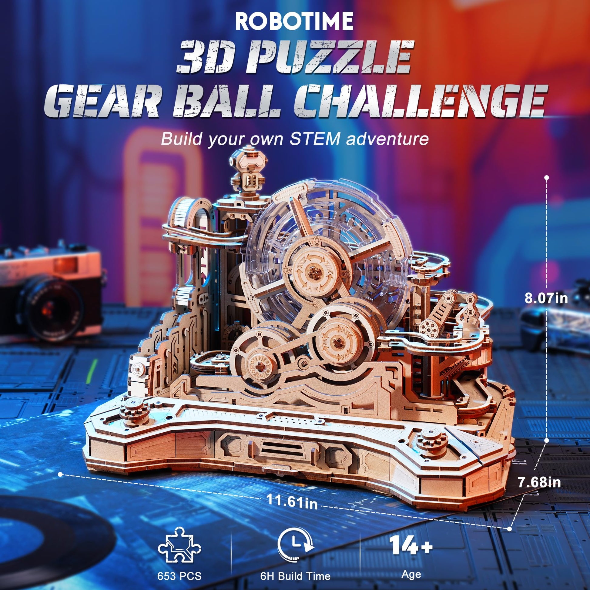 ROBOTIME 3D Wooden Puzzles Marble Run Set - 3D Puzzles for Adults-Mechanical Model Kit for Adults - Model Building Kits - Space/STEM/Engineering Gift