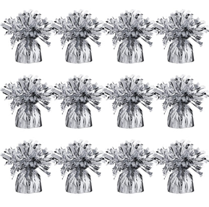 Srenta Silver Balloon Weights, Heavy Balloon Weight Pack of 12 Metallic Foil Weights for Balloons, Birthday Party & Wedding Table Centerpiece Ballon