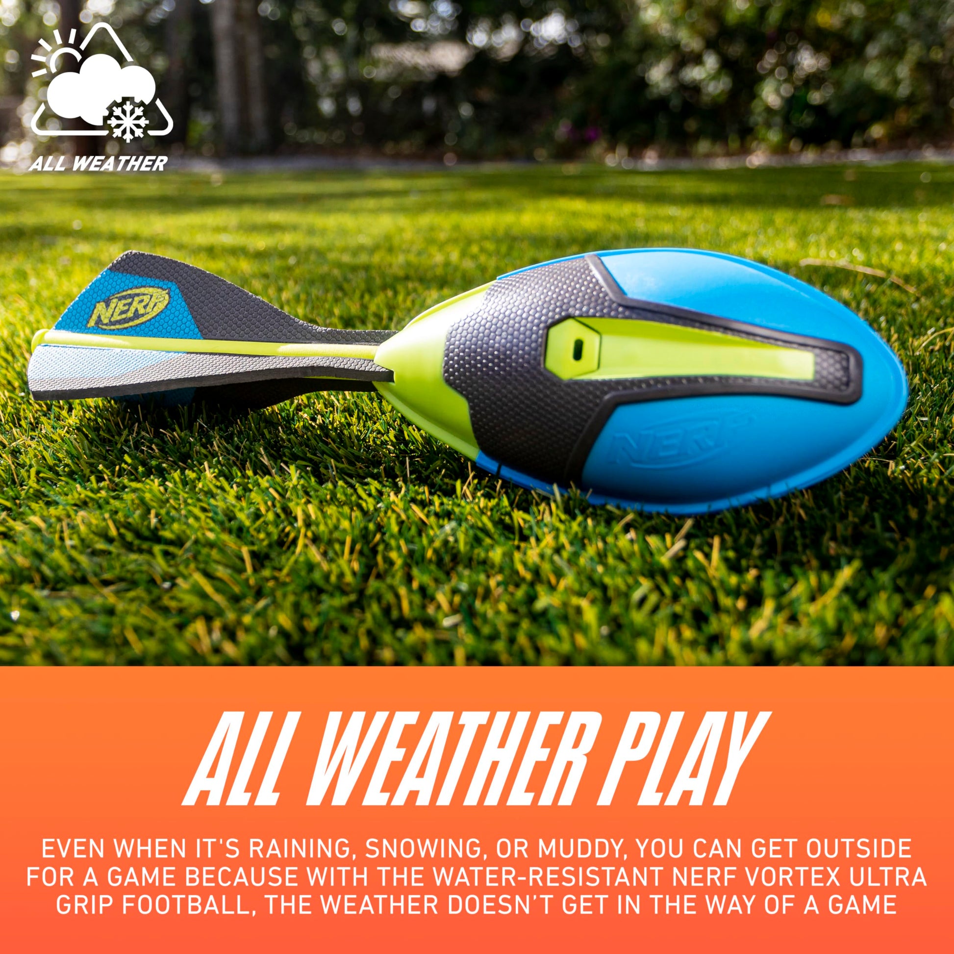 Nerf Vortex Ultra Grip Football, Designed for Easy Catching, Howling Whistle Sound, Distance-Optimizing Tail, Water-Resistant, All-Weather Play