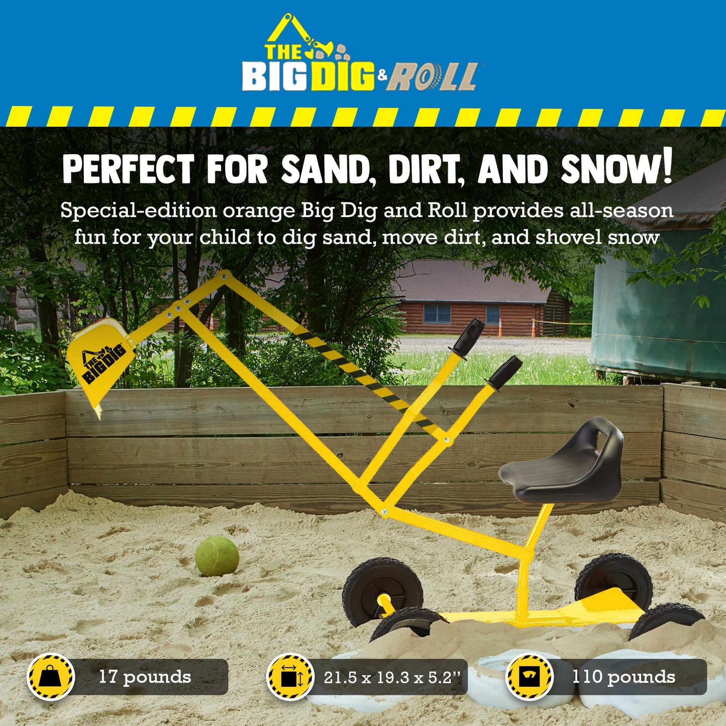 Big Dig Toy Excavator Ride, Sand Digger w/ 360 Rotation Base for Kids Ages 3 & Up, Yellow - Outdoor Playground and Beach Construction Riding Toys