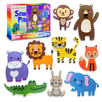 Sii Pikki Sewing Kit for Kids - 9 Easy Projects Cute Safari Animals, Beginner Sewing Kit with Felt & Instructions, Kids Sewing Kit Ages 6-12, Learn