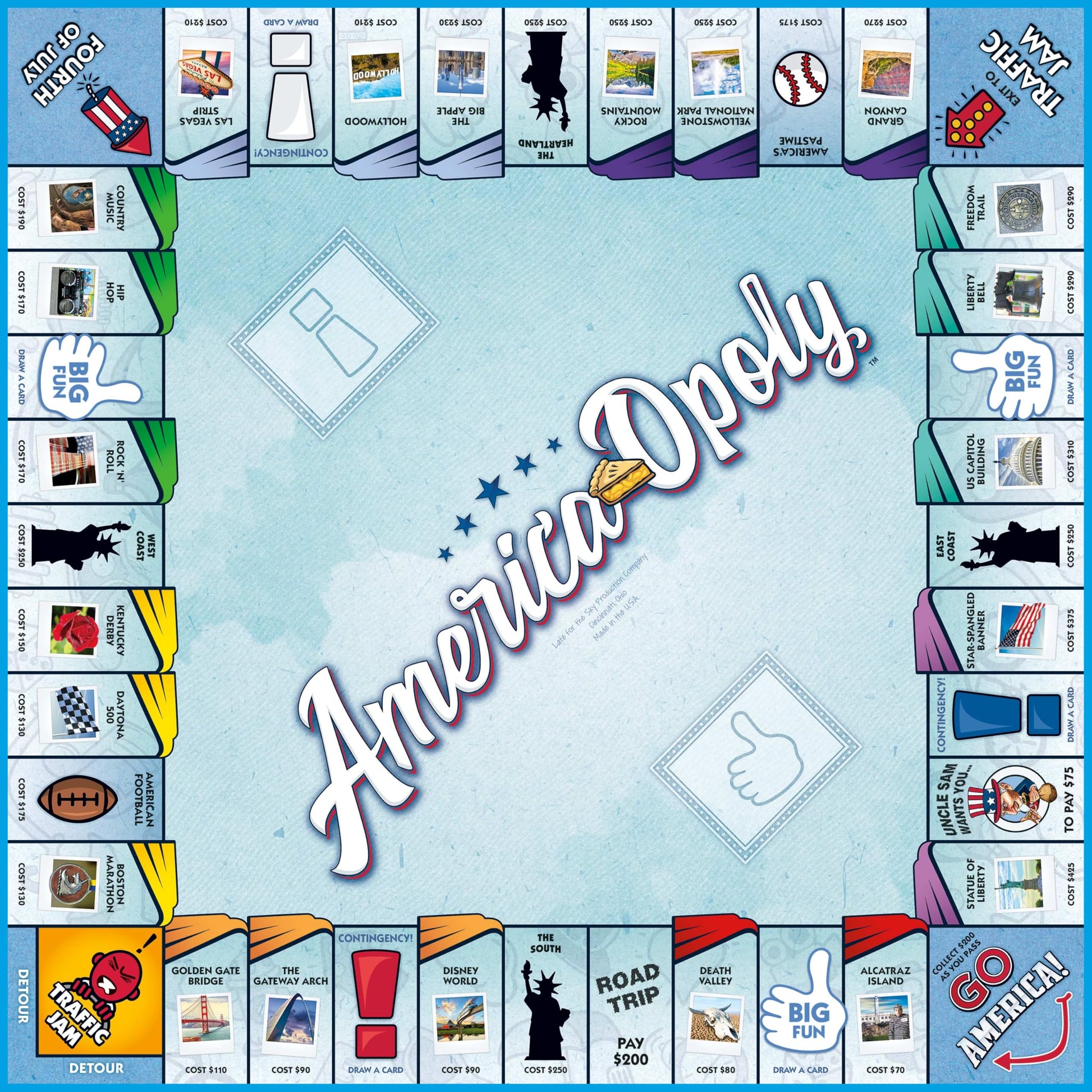 Late for the Sky America-Opoly Family Board Game - USA Travel Property Trading, 2-6 Players, Ages 8+, Party Strategy Game for Kids and Adults