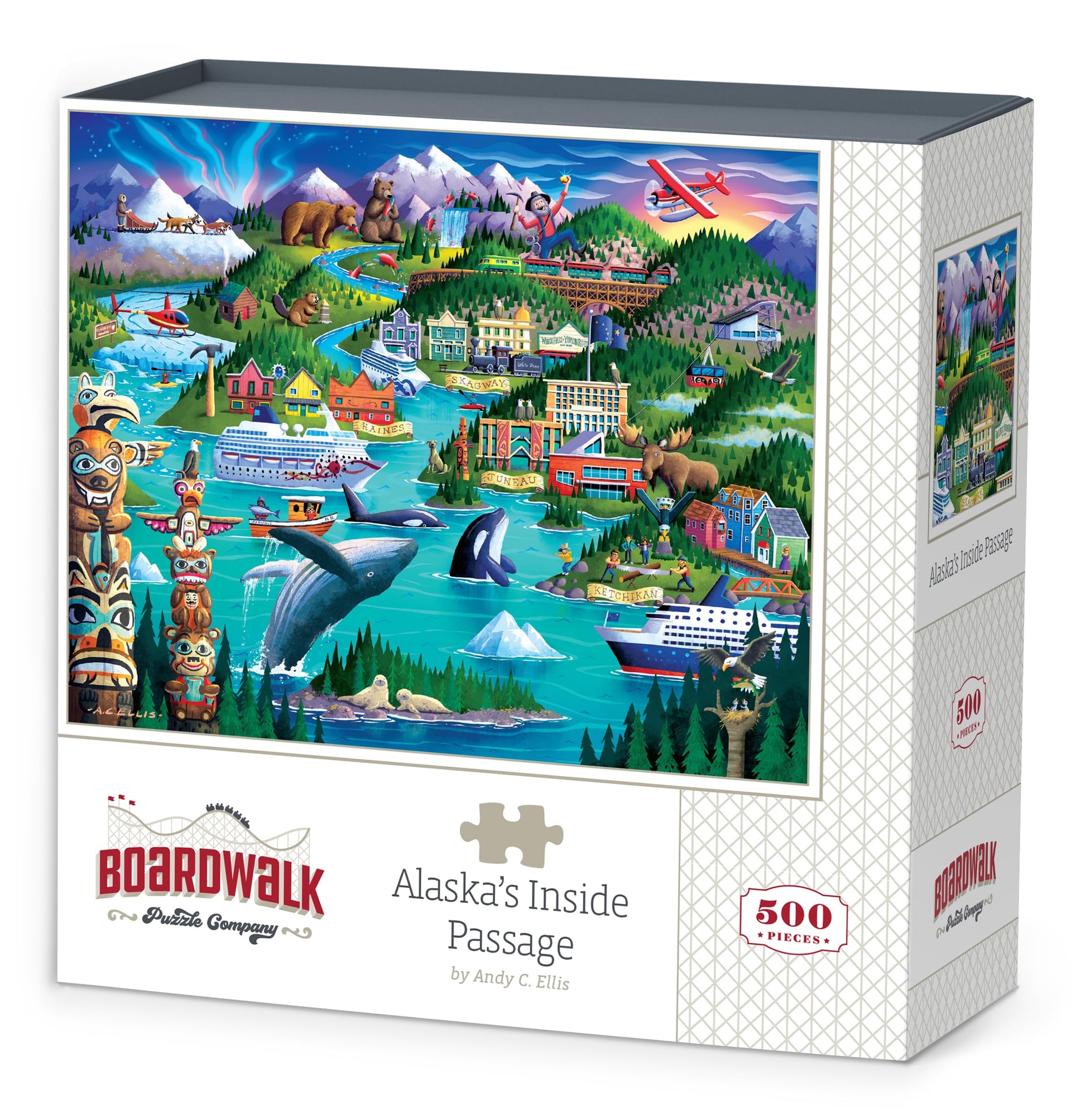 Boardwalk Alaska’s Inside Passage 500 Piece Jigsaw Puzzle Scenic Wildlife Alaska Puzzles with Premium Box, Gift for Adults and Family 16"x20"