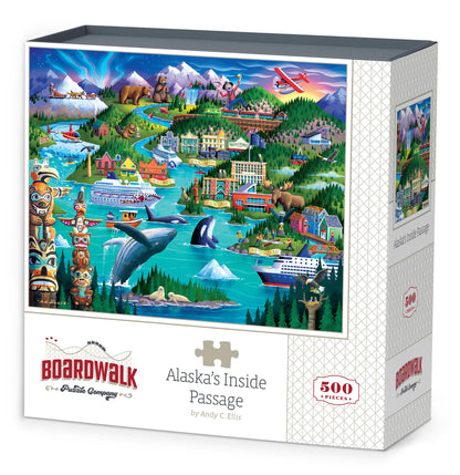 Boardwalk Alaska’s Inside Passage 500 Piece Jigsaw Puzzle Scenic Wildlife Alaska Puzzles with Premium Box, Gift for Adults and Family 16"x20"