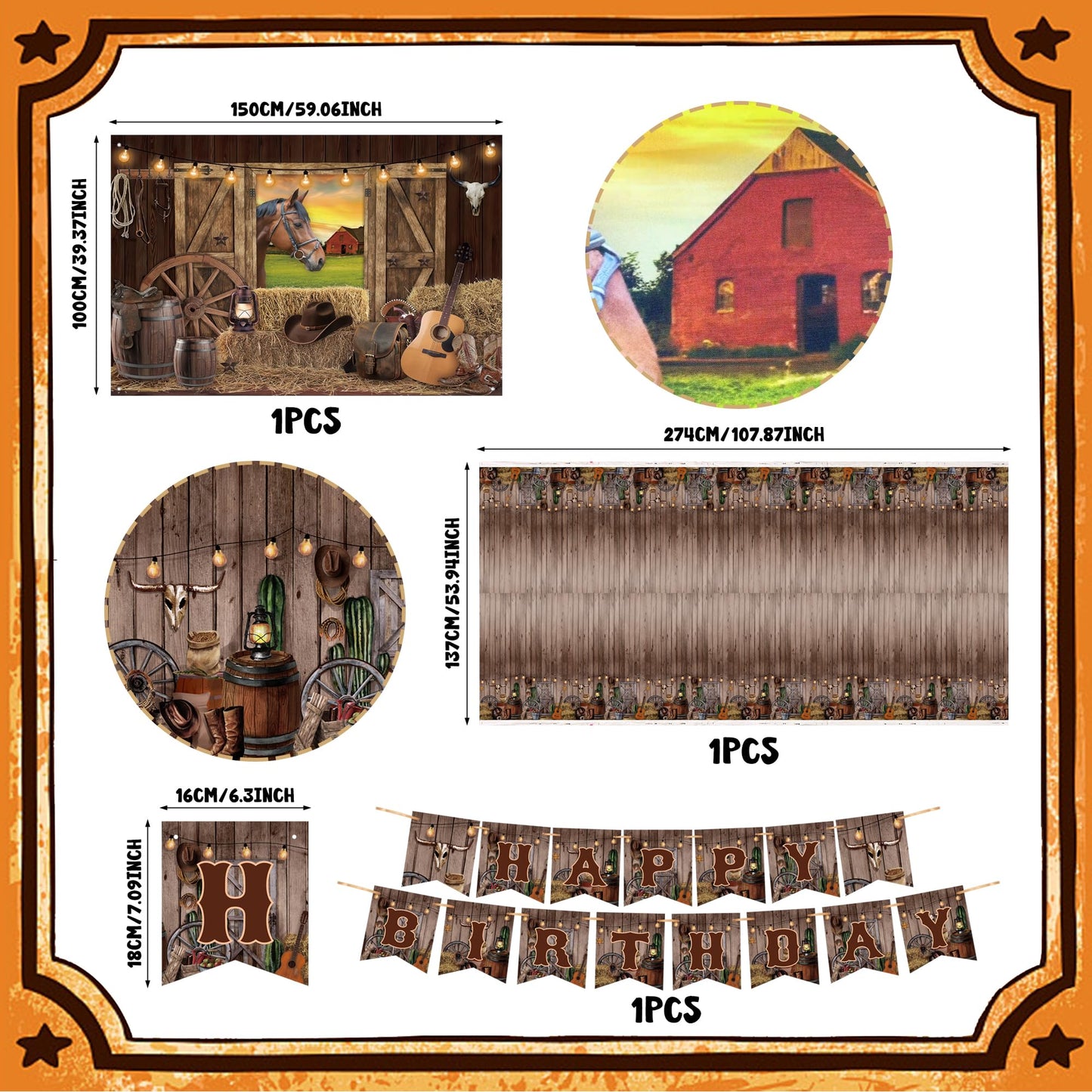 Western Cowboy Birthday Party Supplies Cowboy Party Decorations Include Happy Birthday Banner Denim Backcloth Denim Tablecloth Cake Insert Card Party