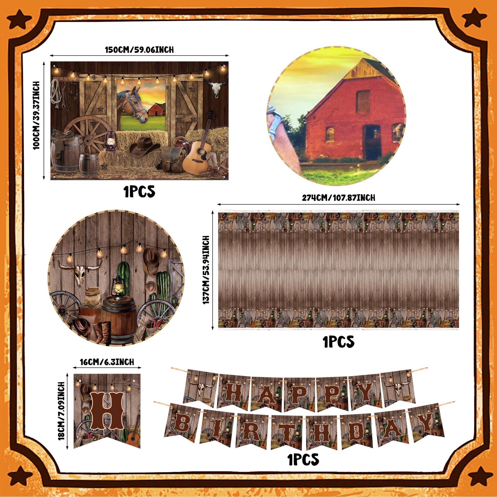Western Cowboy Birthday Party Supplies Cowboy Party Decorations Include Happy Birthday Banner Denim Backcloth Denim Tablecloth Cake Insert Card Party