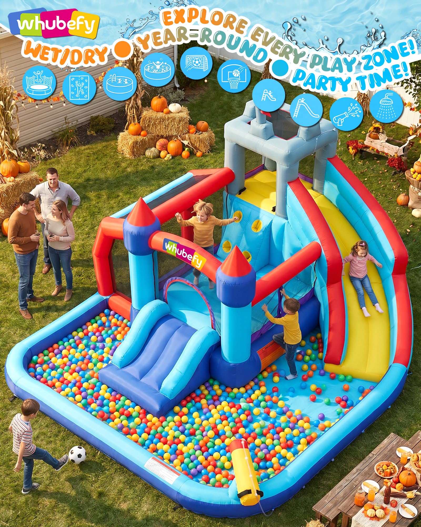 Whubefy 13FT Classic Inflatable Bounce House Water Slide Park for Kids 3-8