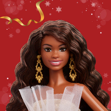 Barbie Signature 2025 Holiday Fashion Doll with Black Hair Wearing Silver & Gold Gown, Seasonal Collectible Includes Displayable Packaging & Doll