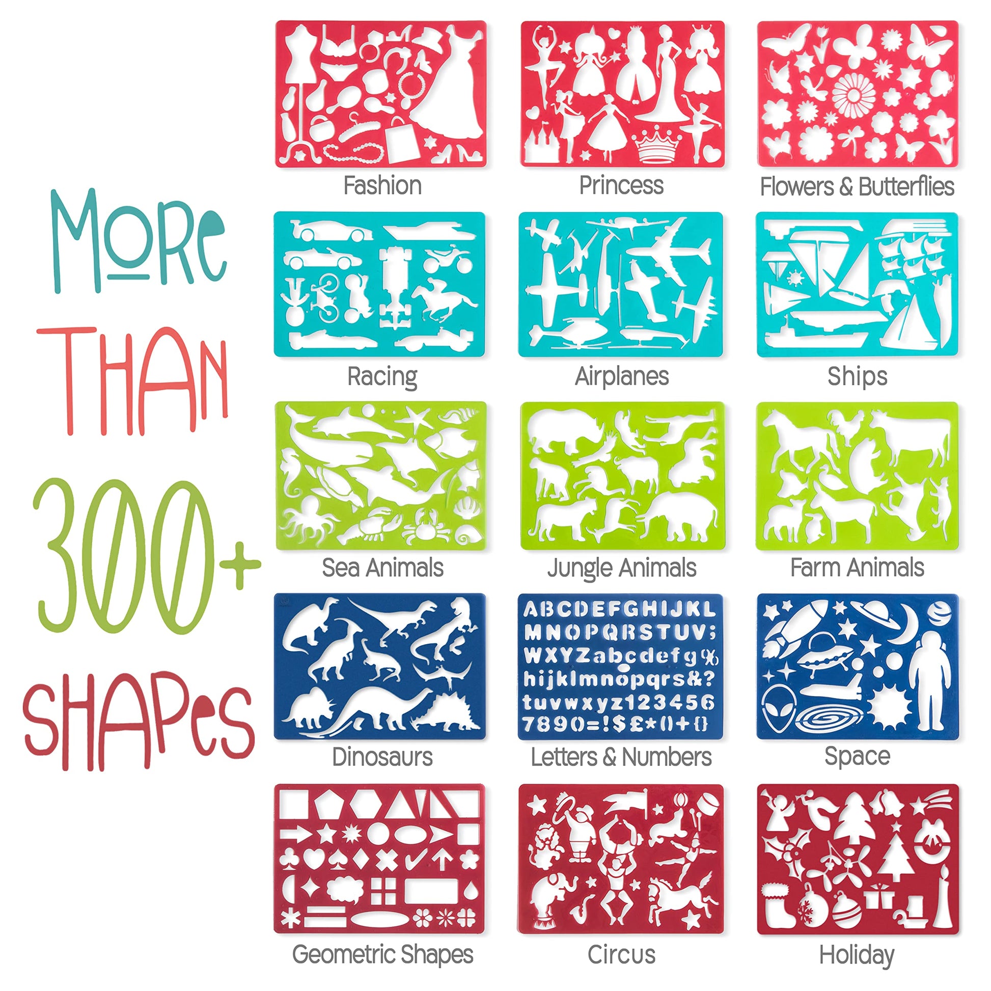 Kipipol 63 Pcs Drawing Stencils for Kids Ages 4-8 - 8-12 and Up - Arts and Crafts for Girls and Boys - Kids Drawing kit - Arts Set- 15 Art Stencils