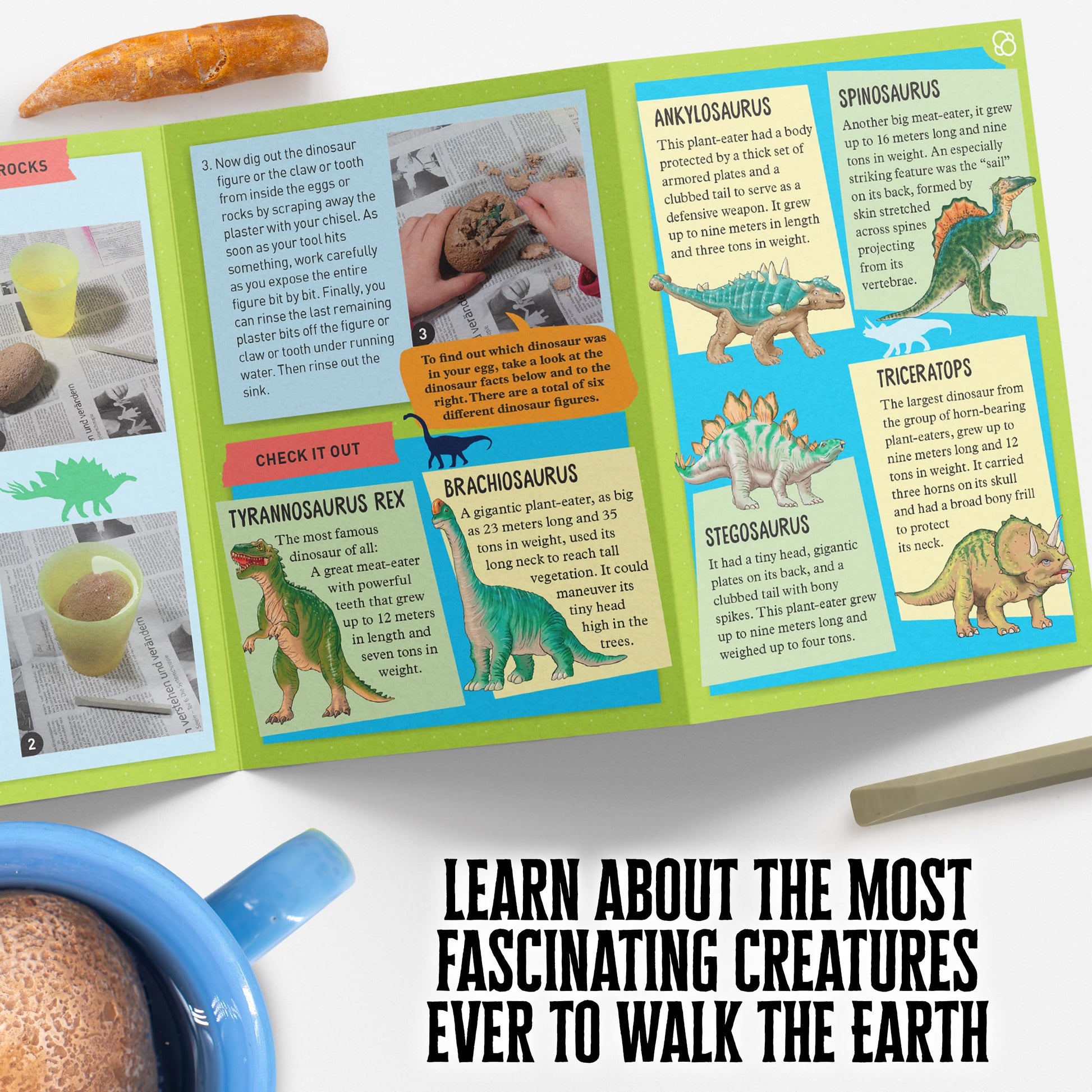 Thames & Kosmos I Dig It! Dinos - Dinosaur Eggs Excavations | 8 Dig-Out Kits, Unearth Dinosaur Figurines, a T. Rex Claw & Tooth Replica, Includes