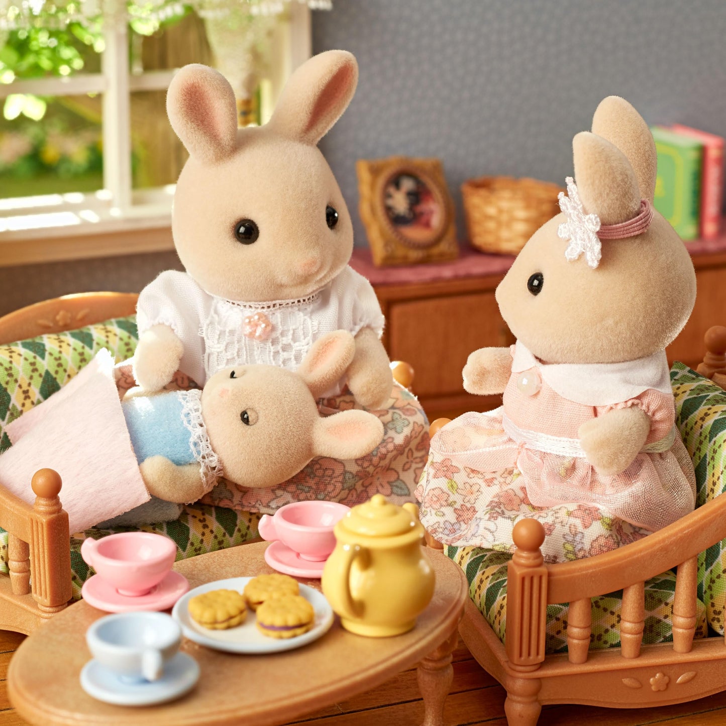 Calico Critters Milk Rabbit Family - Set of 4 Collectible Doll Figures for Children Ages 3+