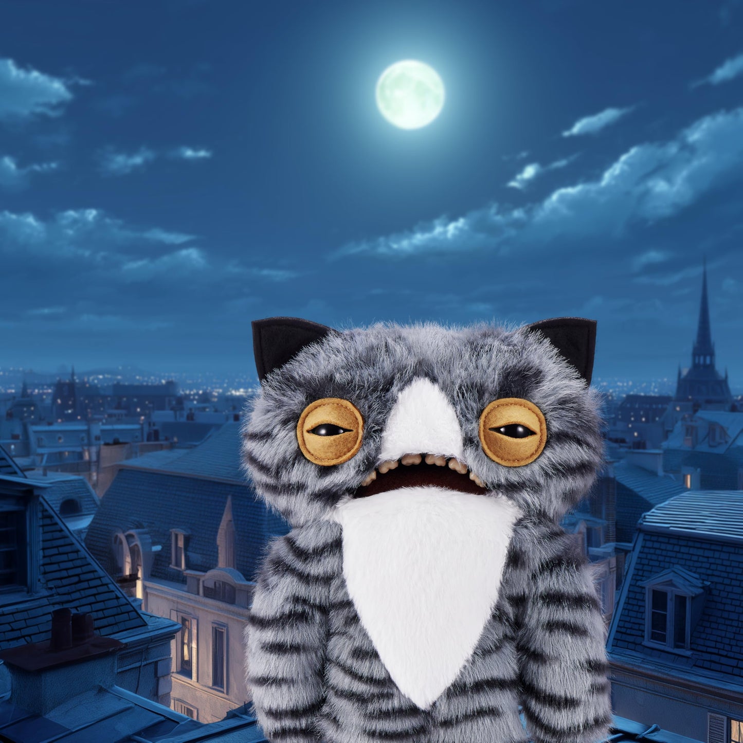 Fuggler Alley Cats 9-Inch Plush Toy (Wide Eyed Cat) by ZURU - Funny Ugly Monster Stuffed Animal with Human-Like Teeth, Collectible Plush for Kids
