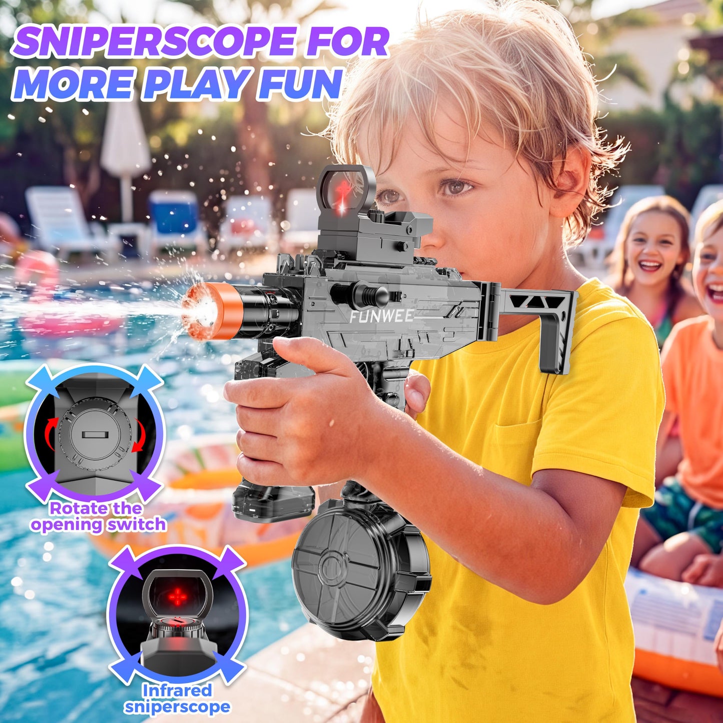 Funwee Electric Water Guns for Adult Kid, 30 FT Range, Deep Black