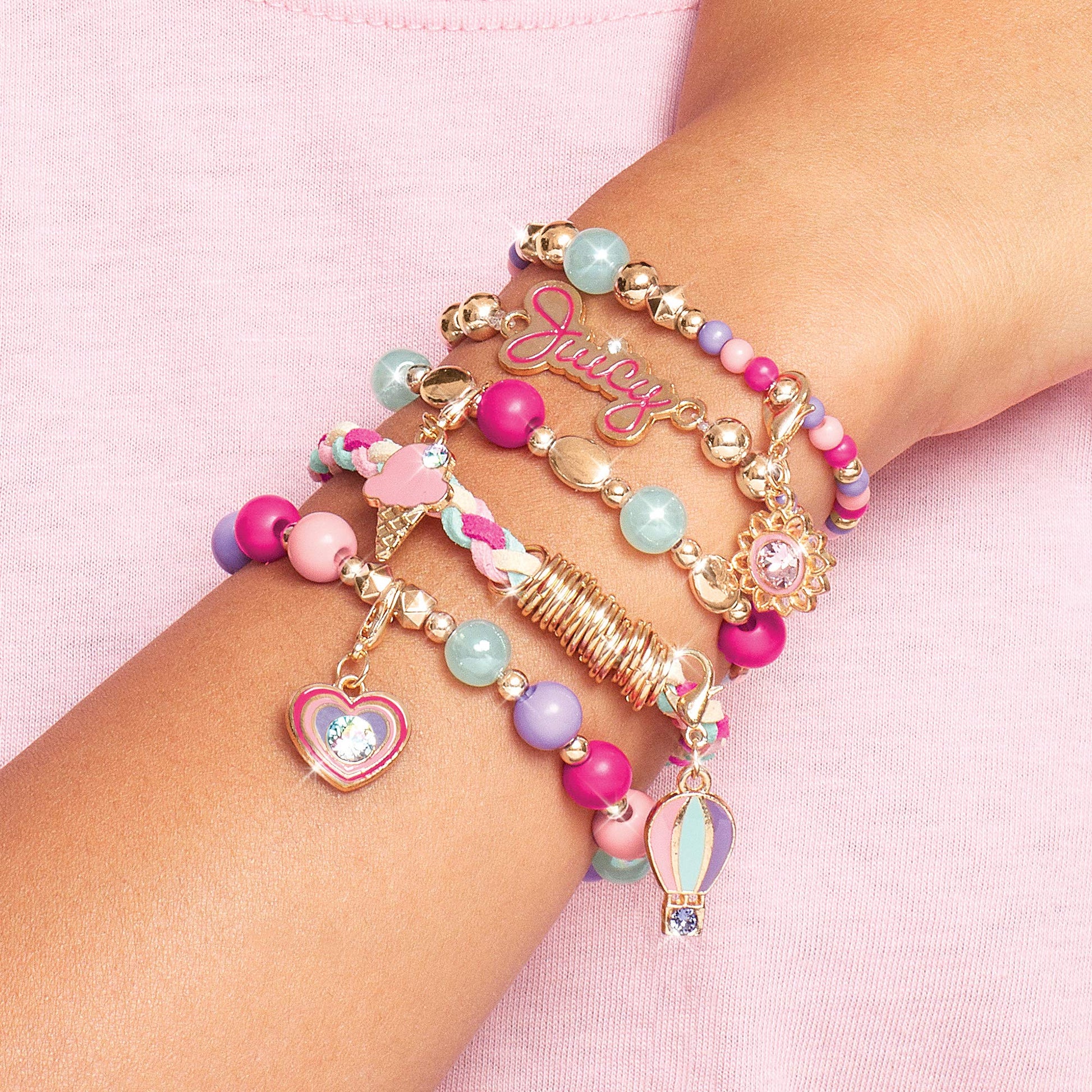 Make It Real - Juicy Couture Mini Crystal Sunshine - DIY Charm Bracelet Making Kit - Friendship Bracelet Kit with Swarovski Crystal Charms - Arts