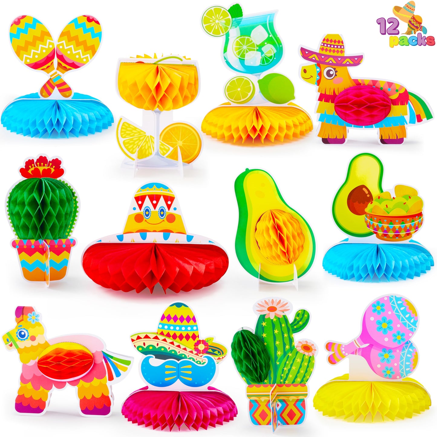 JOYIN 12 PCs Cinco De Mayo Fiesta Honeycomb Cactus Table Centerpiece, Party Decoration for Fun Fiesta Taco Party Supplies, Luau Event Photo Props