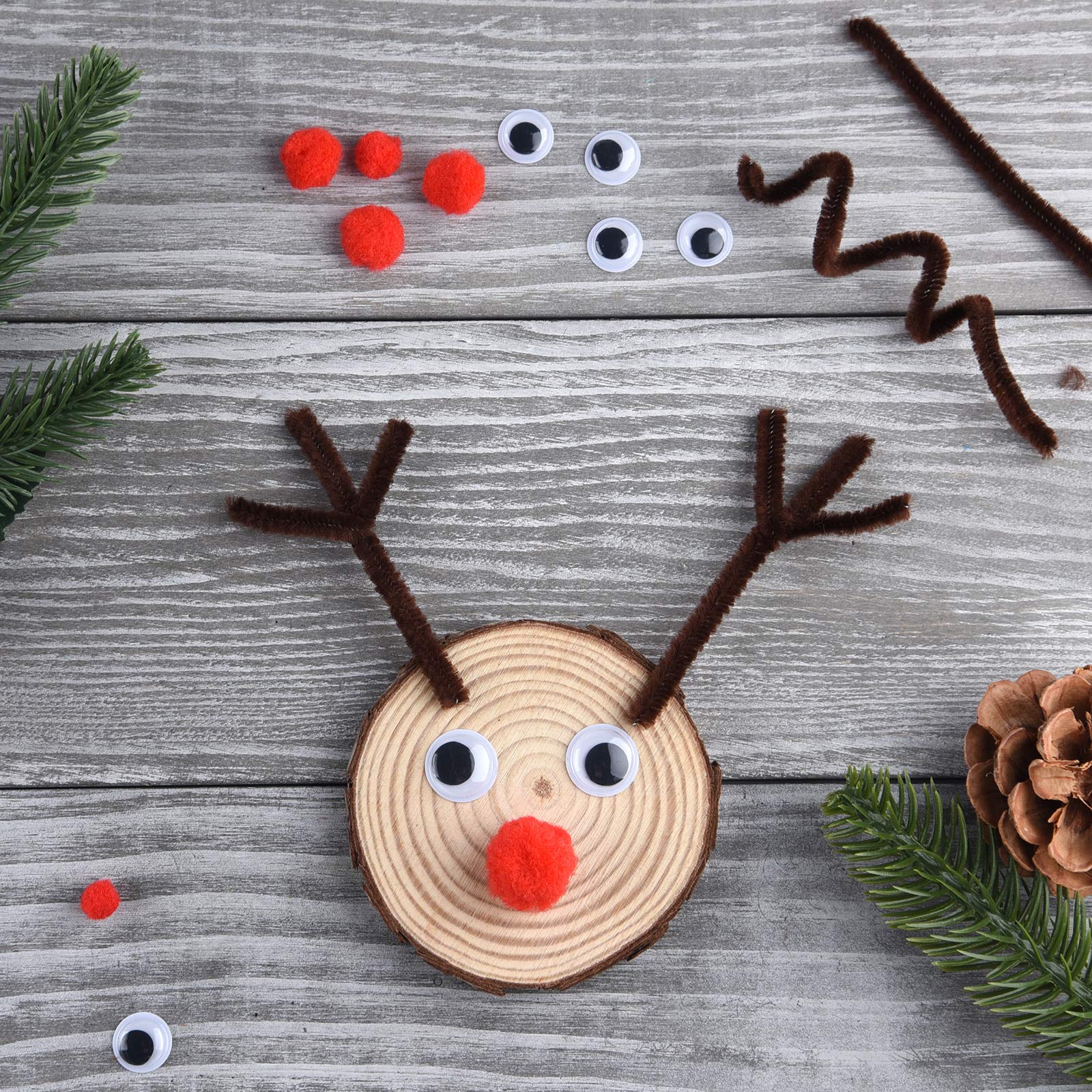 CHRORINE 830 Pcs Pipe Cleaners Craft Set, Brown Pipe Cleaners, Googly Eyes, Red Pom Poms for Christmas Reindeer DIY Crafts