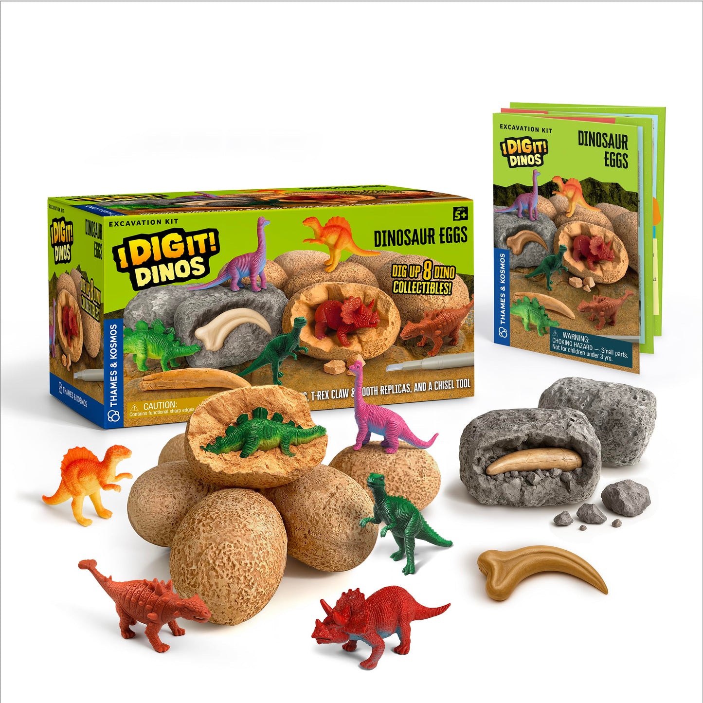 Thames & Kosmos I Dig It! Dinos - Dinosaur Eggs Excavations | 8 Dig-Out Kits, Unearth Dinosaur Figurines, a T. Rex Claw & Tooth Replica, Includes