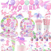 211 Pcs Dinosaur 2nd Birthday Party Supplies, Girl Dino Two Rex Birthday Decorations, 20 Serves Include Paper Plates, Cups, Napkins, Tablecloth, Cake