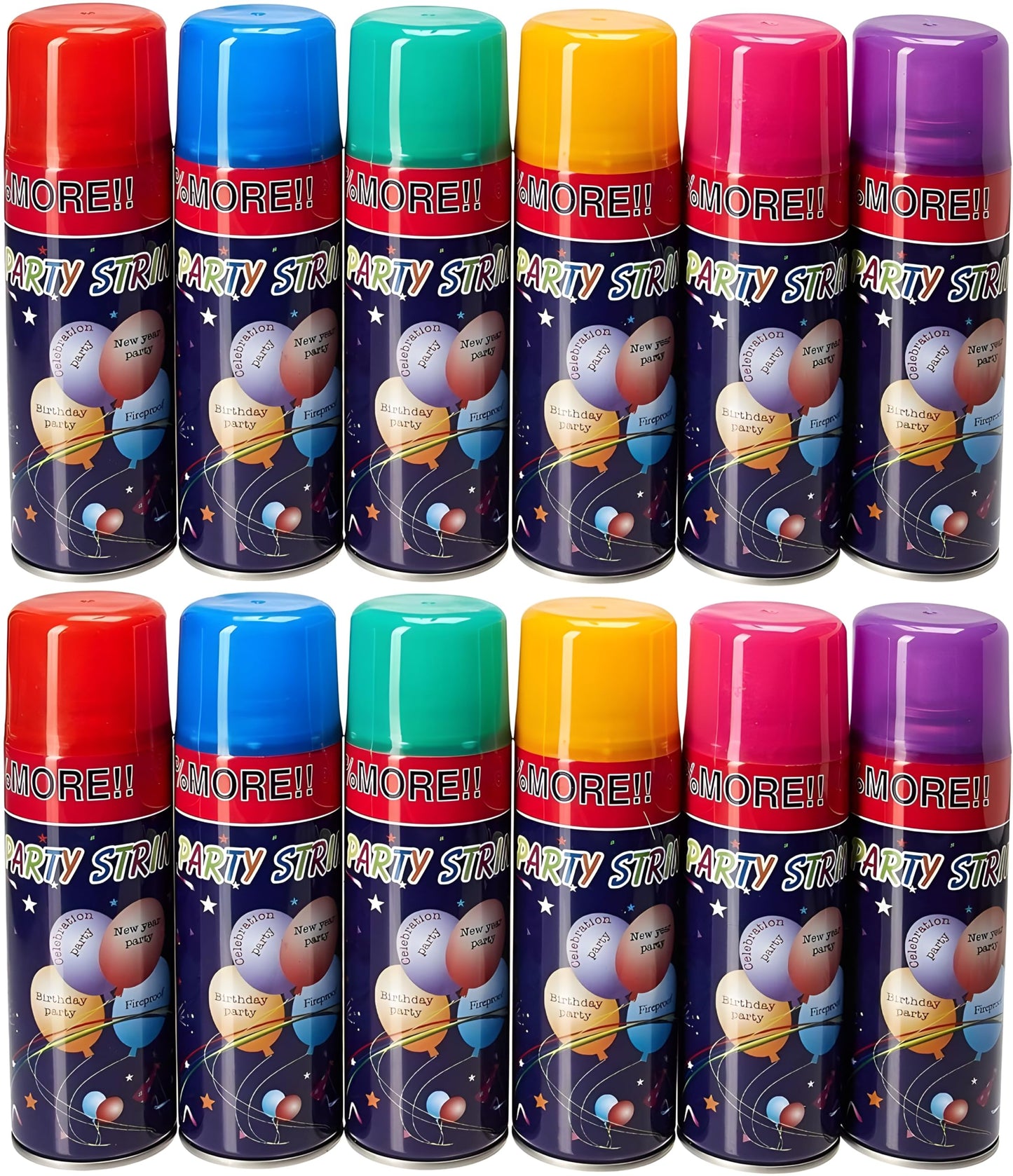 12 Pack Party String Spray (3 oz Each) - Streamer Spray in a Can, Full Color Set with 2 of Each Color, Party Supplies for Kids’ Parties, Birthdays