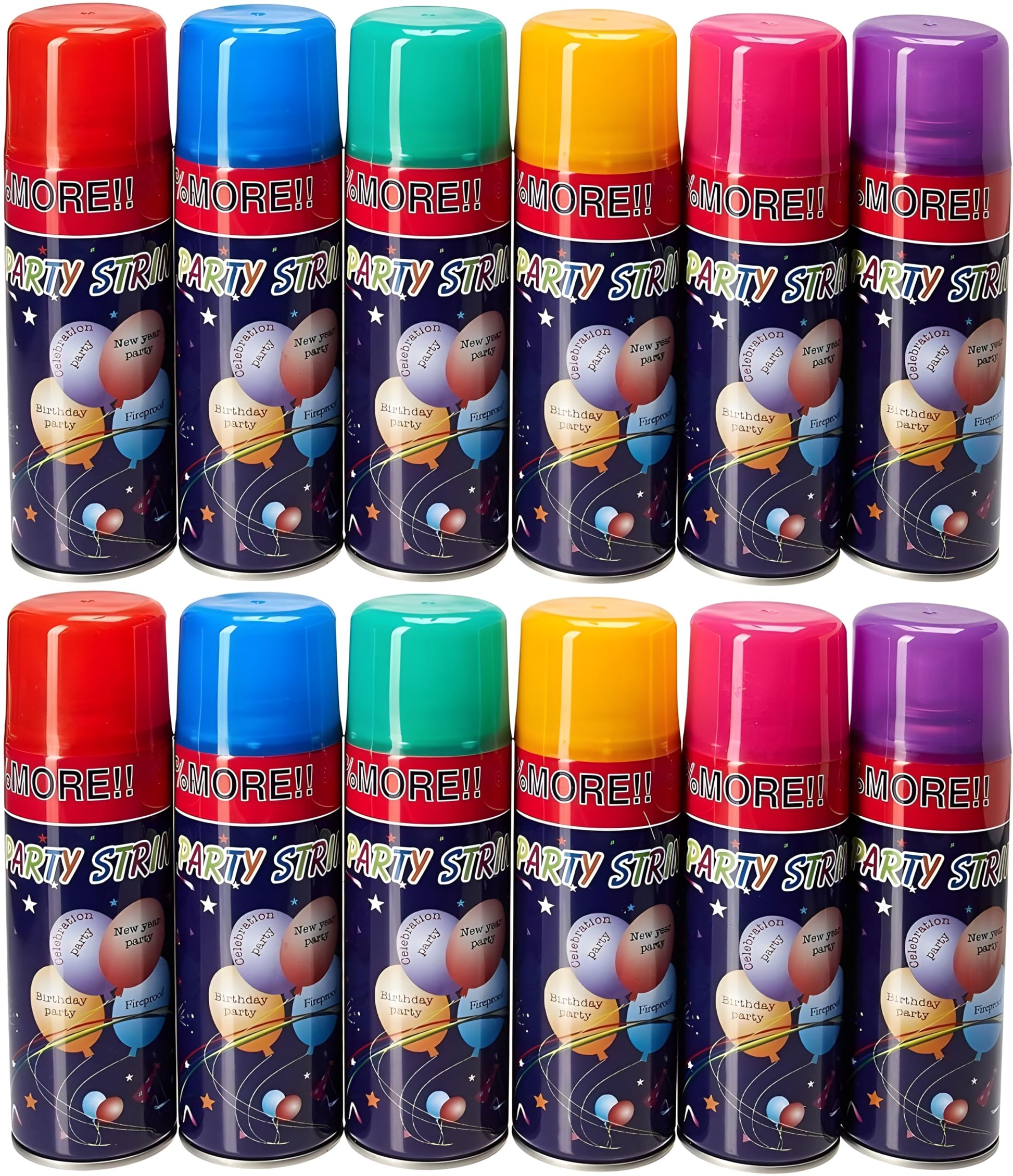 12 Pack Party String Spray (3 oz Each) - Streamer Spray in a Can, Full Color Set with 2 of Each Color, Party Supplies for Kids’ Parties, Birthdays