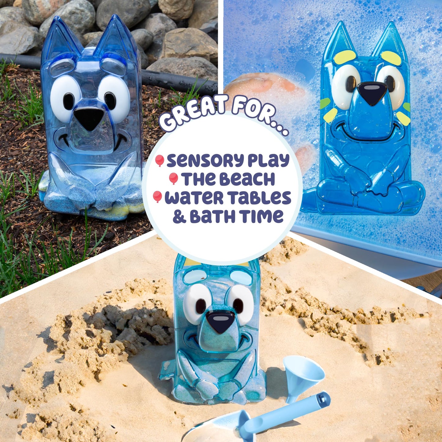 Bluey Jumbo Sand Art, Reusable Bluey Toys, Fill with Sand or Water, Includes Waterproof Bluey Doll, Kids Shovel and Funnel, Fun Sensory Toys for Kids