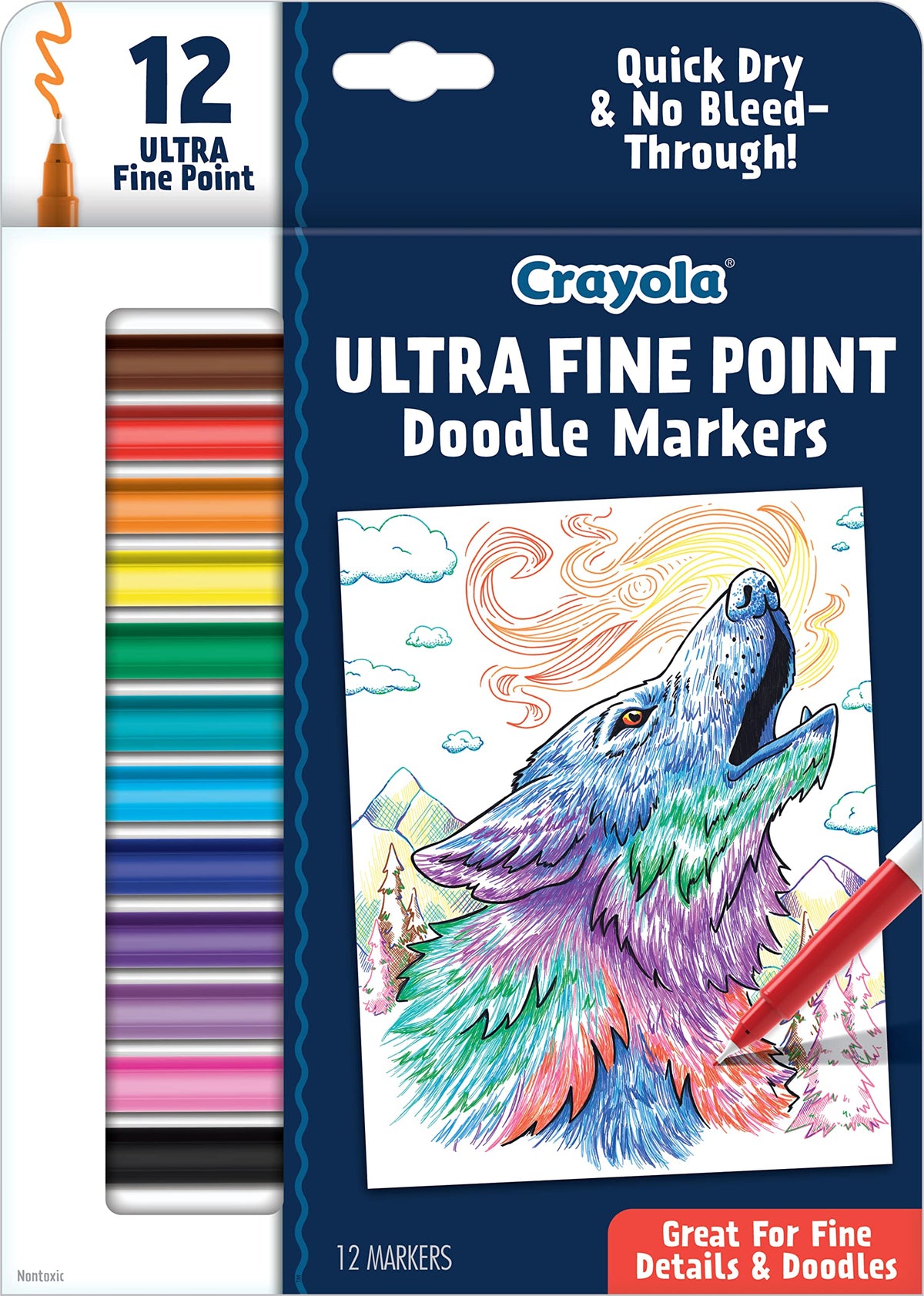 Crayola Ultra Fine Point Markers (12ct), No Bleed Markers for Adult Coloring Books, Doodle Art Marker Set, Lettering, Calligraphy, Drawing