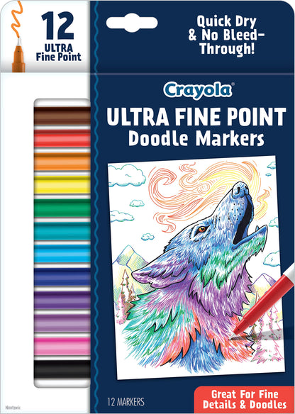 Crayola Ultra Fine Point Markers (12ct), No Bleed Markers for Adult Coloring Books, Doodle Art Marker Set, Lettering, Calligraphy, Drawing