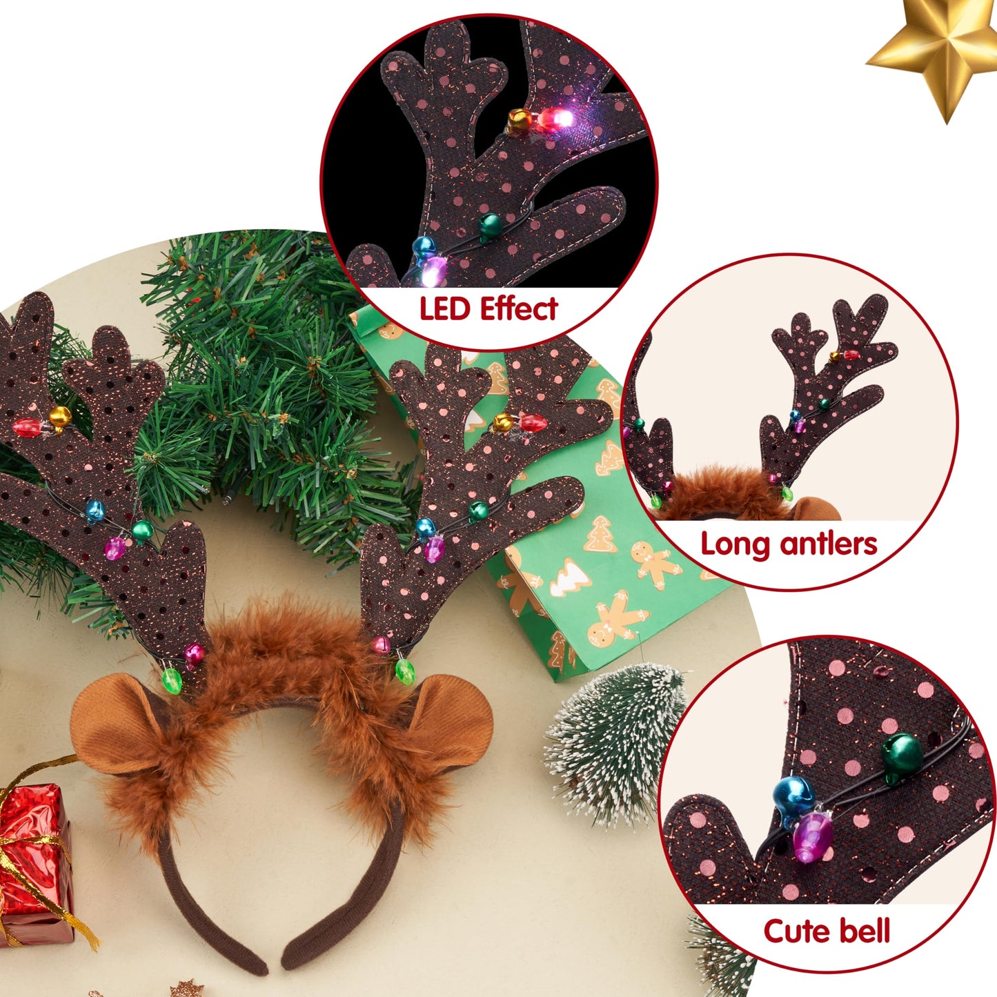 JOYIN Christmas 2PCS Light Up Cute Reindeer Headband Adult Party Favor Supplies, Xmas Accessories for Christmas Holiday Parties, Annual Holiday