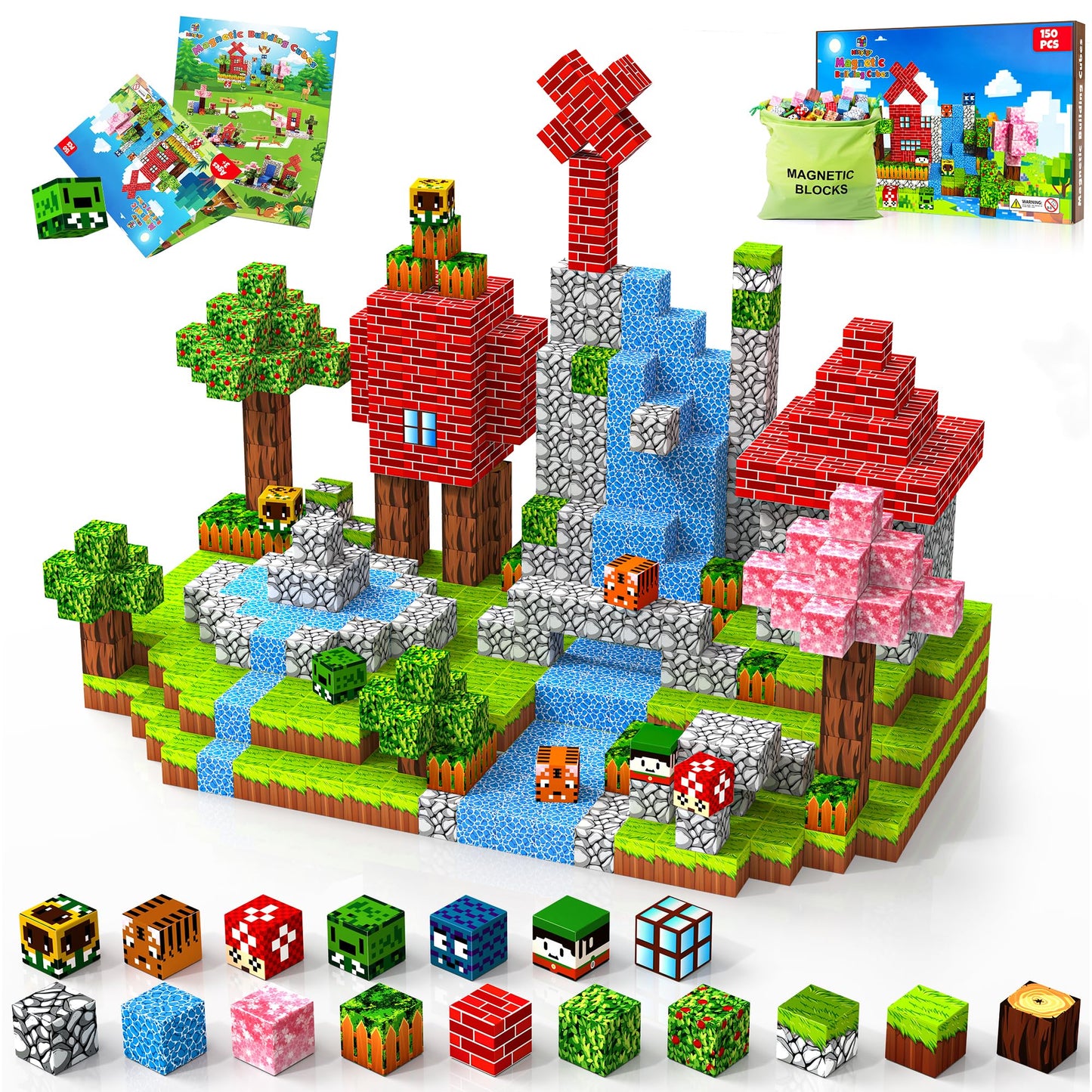 Hltyigr 150PCS Magnetic Blocks, Magnetic Building Blocks, Magnet Blocks Cubes, STEM Educational Stacking Magnet Toy for Kids Ages 3 4 5 6 7 8 9 10 11