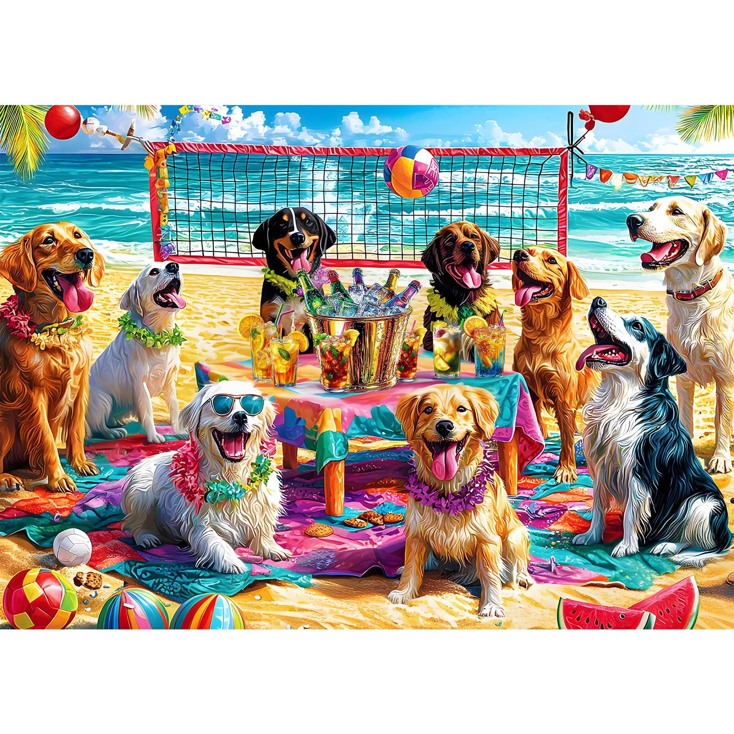 Puzzles for Adults 1000 Pieces, Dog Jigsaw Puzzles 1000 Pieces - Doggo Beach Bash, Party Decor Impossible Puzzle, Finished Size 27.56 * 19.69",