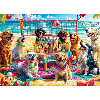 Puzzles for Adults 1000 Pieces, Dog Jigsaw Puzzles 1000 Pieces - Doggo Beach Bash, Party Decor Impossible Puzzle, Finished Size 27.56 * 19.69",