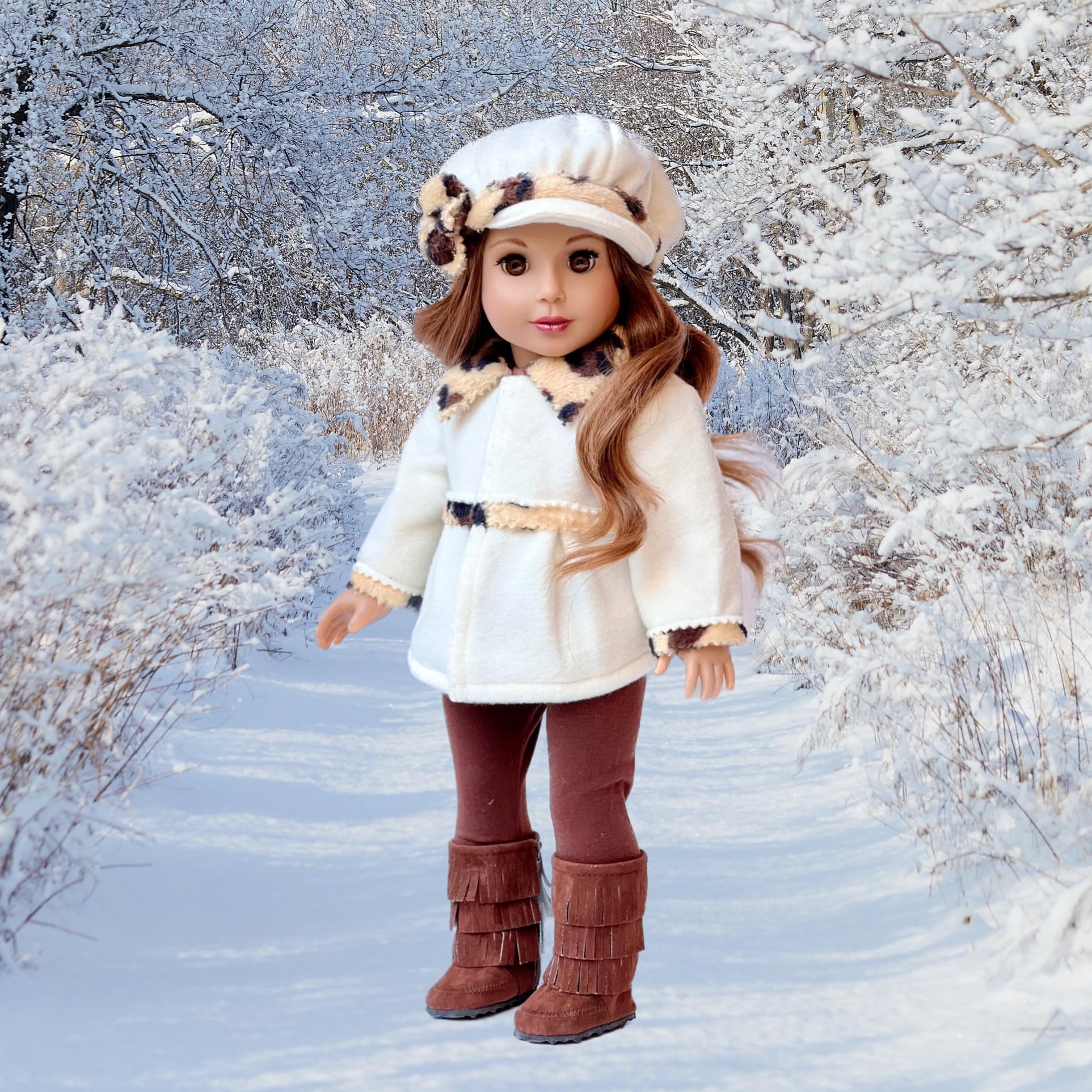 Marshmallow - 4 Piece 18 inch Doll Outfit - Coat, Hat, Leggings and Boots (Doll Not Included)